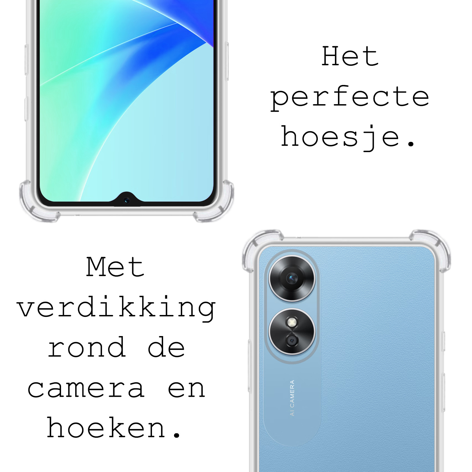 BASEY. Hoes Geschikt voor OPPO A17 Hoesje Shock Proof Case Hoes Siliconen - Hoesje Geschikt voor OPPO A17 Hoes Cover Shockproof - Transparant - 2 Stuks