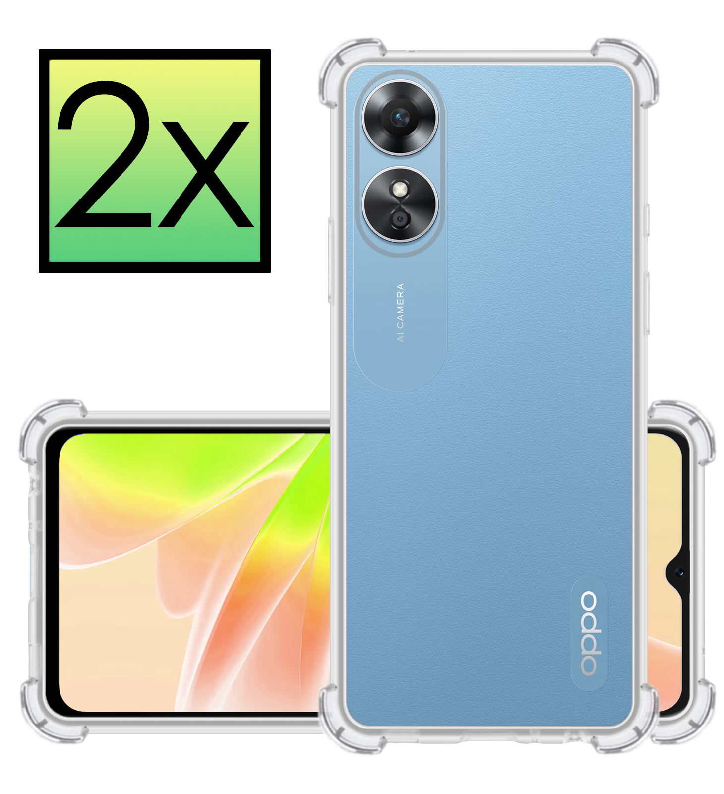 NoXx Hoes Geschikt voor OPPO A17 Hoesje Siliconen Cover Shock Proof Back Case Shockproof Hoes - Transparant - 2x
