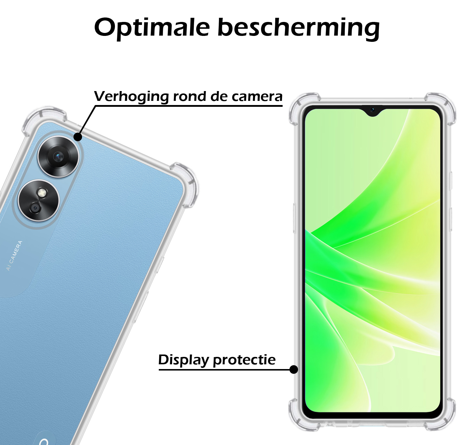 Nomfy Hoesje Geschikt voor OPPO A17 Hoesje Shock Proof Cover Case Shockproof - Hoes Geschikt voor OPPO A17 Hoes Siliconen Back Case - Transparant - 2 PACK