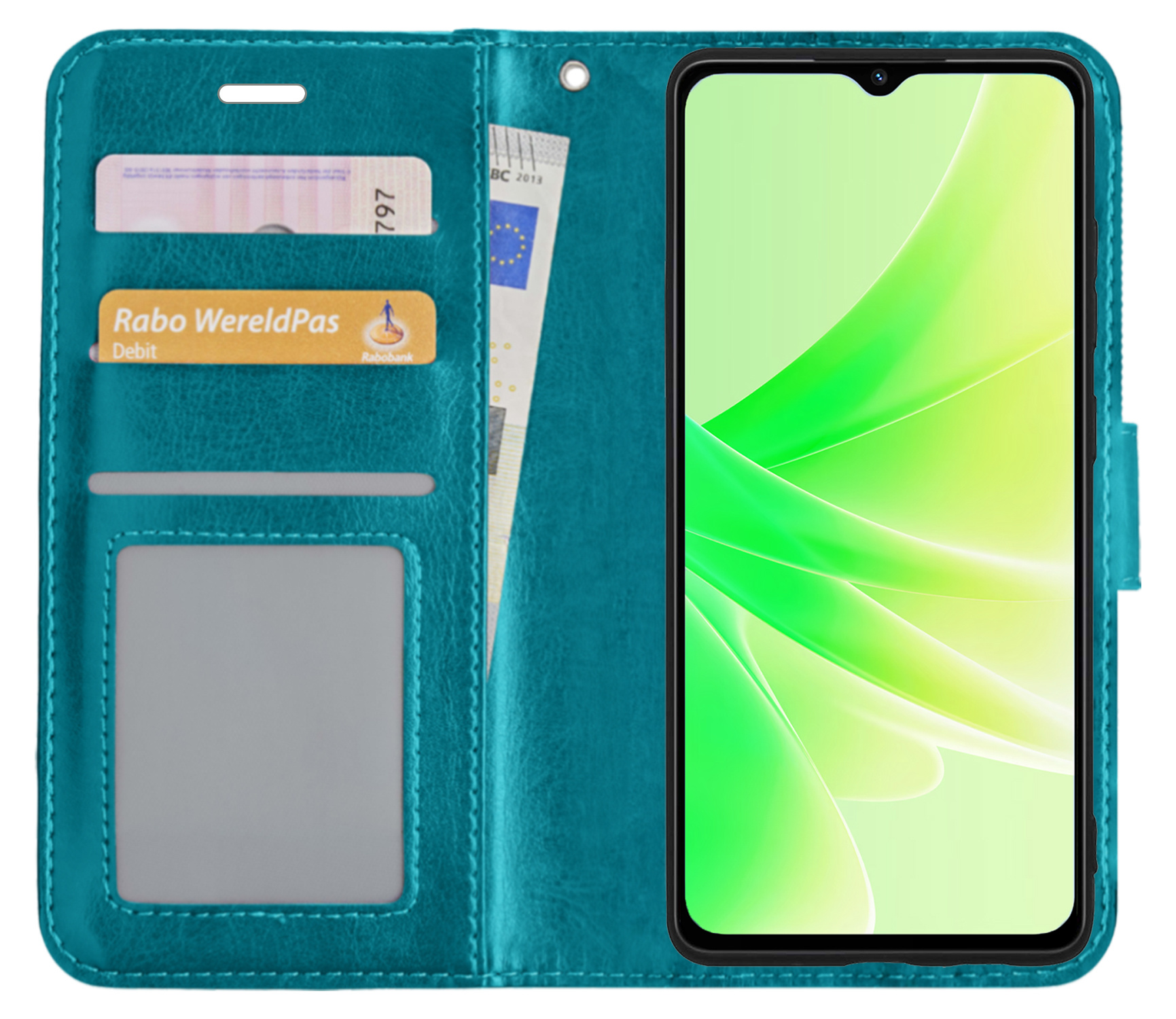Nomfy Hoesje Geschikt voor OPPO A17 Hoes Bookcase Flipcase Book Cover - Hoes Geschikt voor OPPO A17 Hoesje Book Case - Turquoise