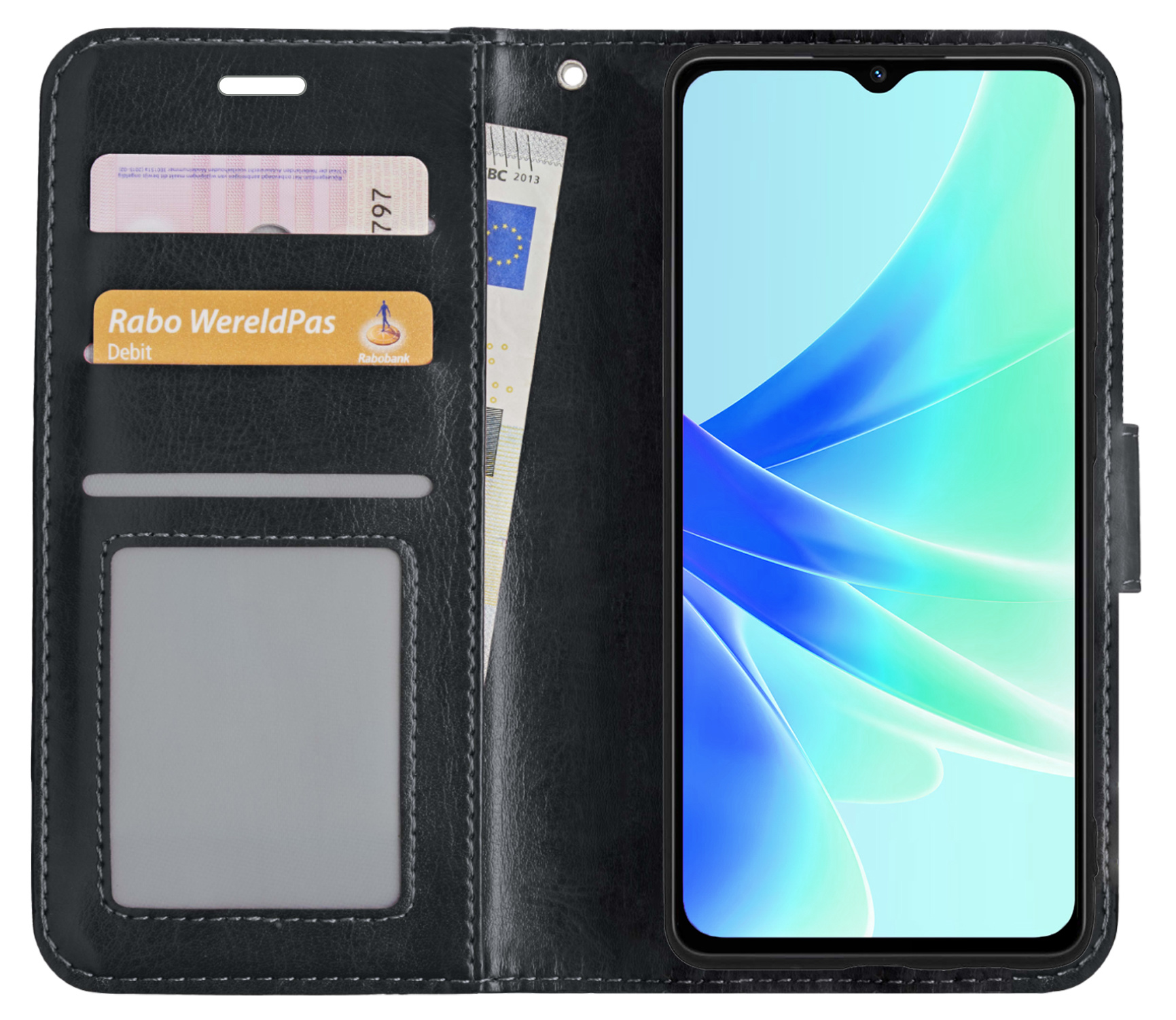 BASEY. Hoes Geschikt voor OPPO A17 Hoesje Bookcase Hoes Flip Case Book Cover - Hoesje Geschikt voor OPPO A17 Hoes Book Case Hoesje - Zwart