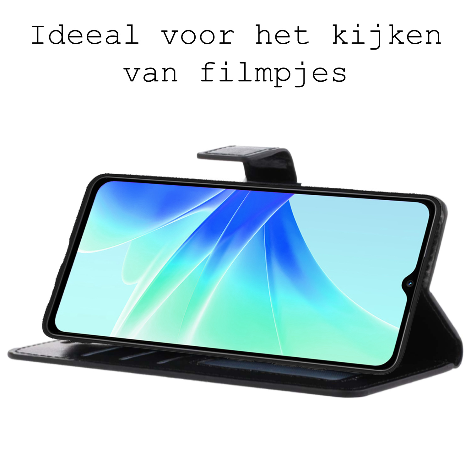 BASEY. Hoes Geschikt voor OPPO A17 Hoesje Bookcase Hoes Flip Case Book Cover - Hoesje Geschikt voor OPPO A17 Hoes Book Case Hoesje - Zwart