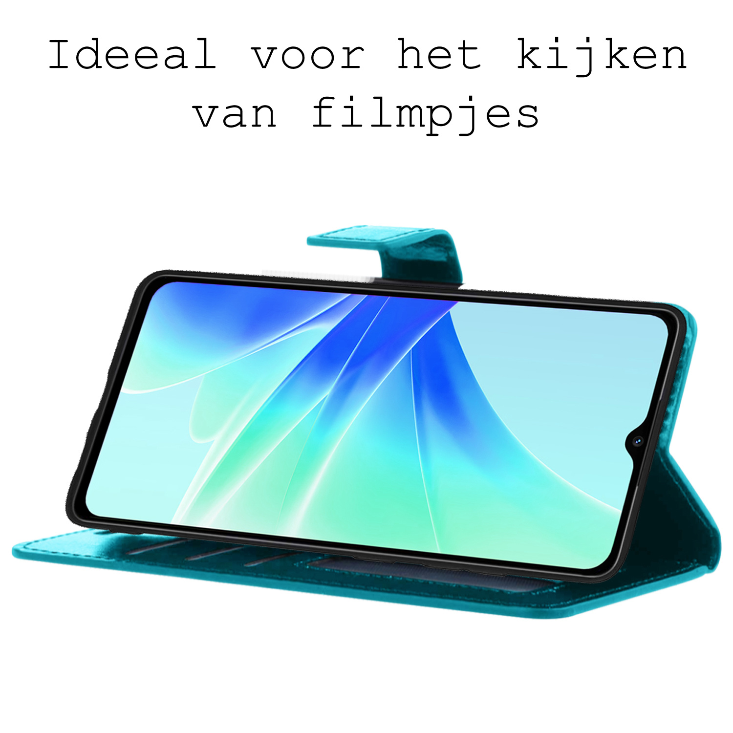 BASEY. Hoes Geschikt voor OPPO A17 Hoesje Bookcase Hoes Flip Case Book Cover - Hoesje Geschikt voor OPPO A17 Hoes Book Case Hoesje - Turquoise