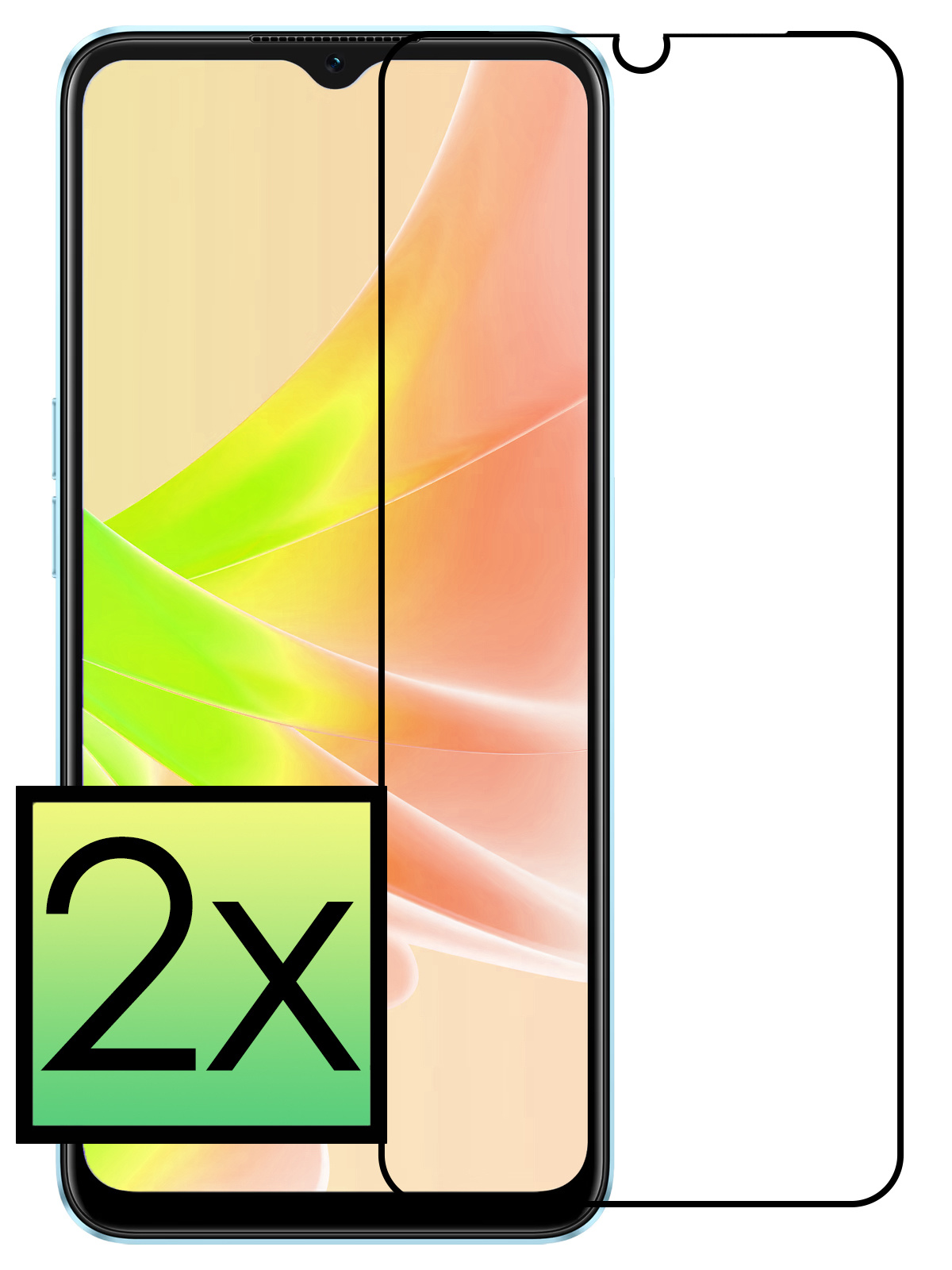 NoXx Screenprotector Geschikt voor OPPO A57 Screenprotector Tempered Glass Gehard Glas Full Cover - 2x
