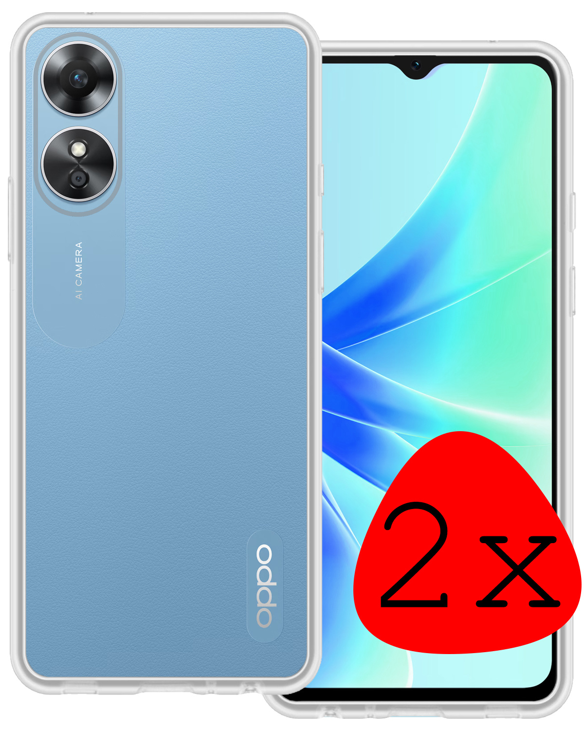 BASEY. Hoes Geschikt voor OPPO A17 Hoesje Siliconen Back Cover Case - Hoesje Geschikt voor OPPO A17 Hoes Cover Hoesje - Transparant - 2 Stuks