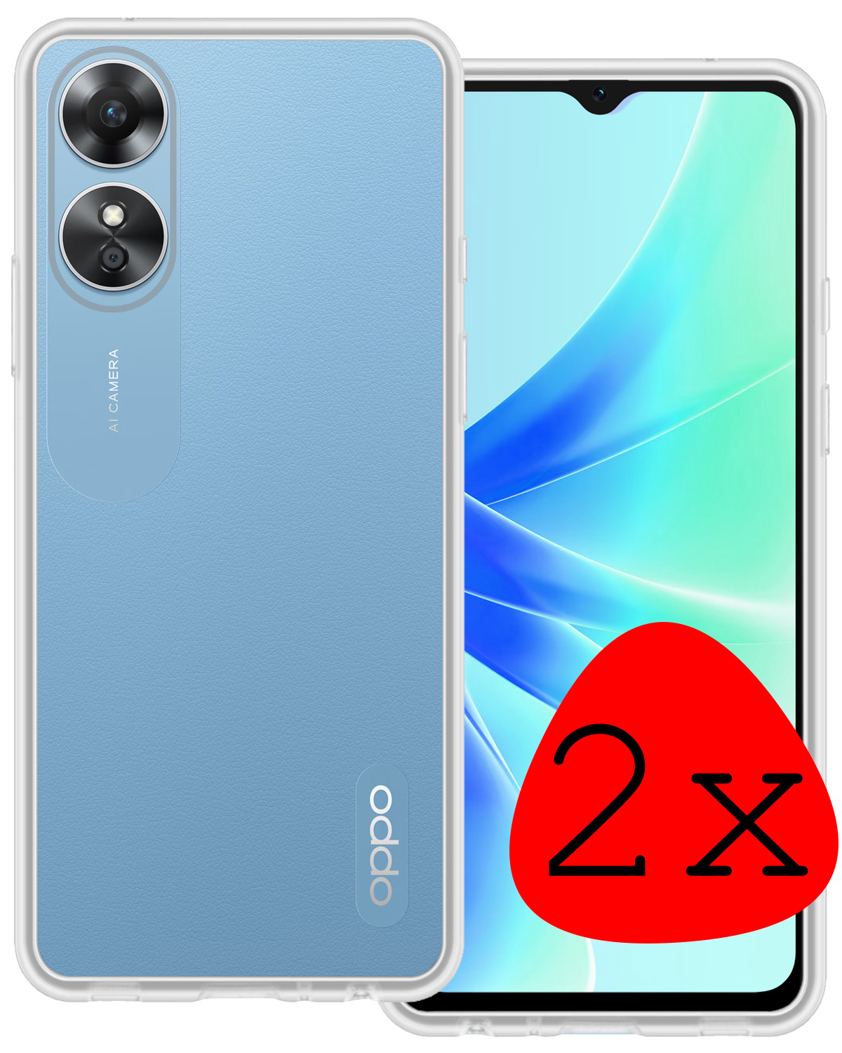OPPO A17 Hoesje Siliconen Back Cover Case - OPPO A17 Hoes Silicone Case Hoesje - Transparant - 2 Stuks