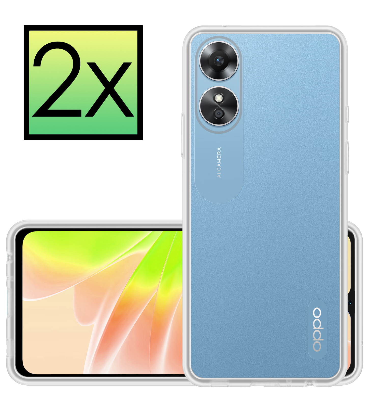 NoXx Hoes Geschikt voor OPPO A17 Hoesje Cover Siliconen Back Case Hoes - Transparant - 2x