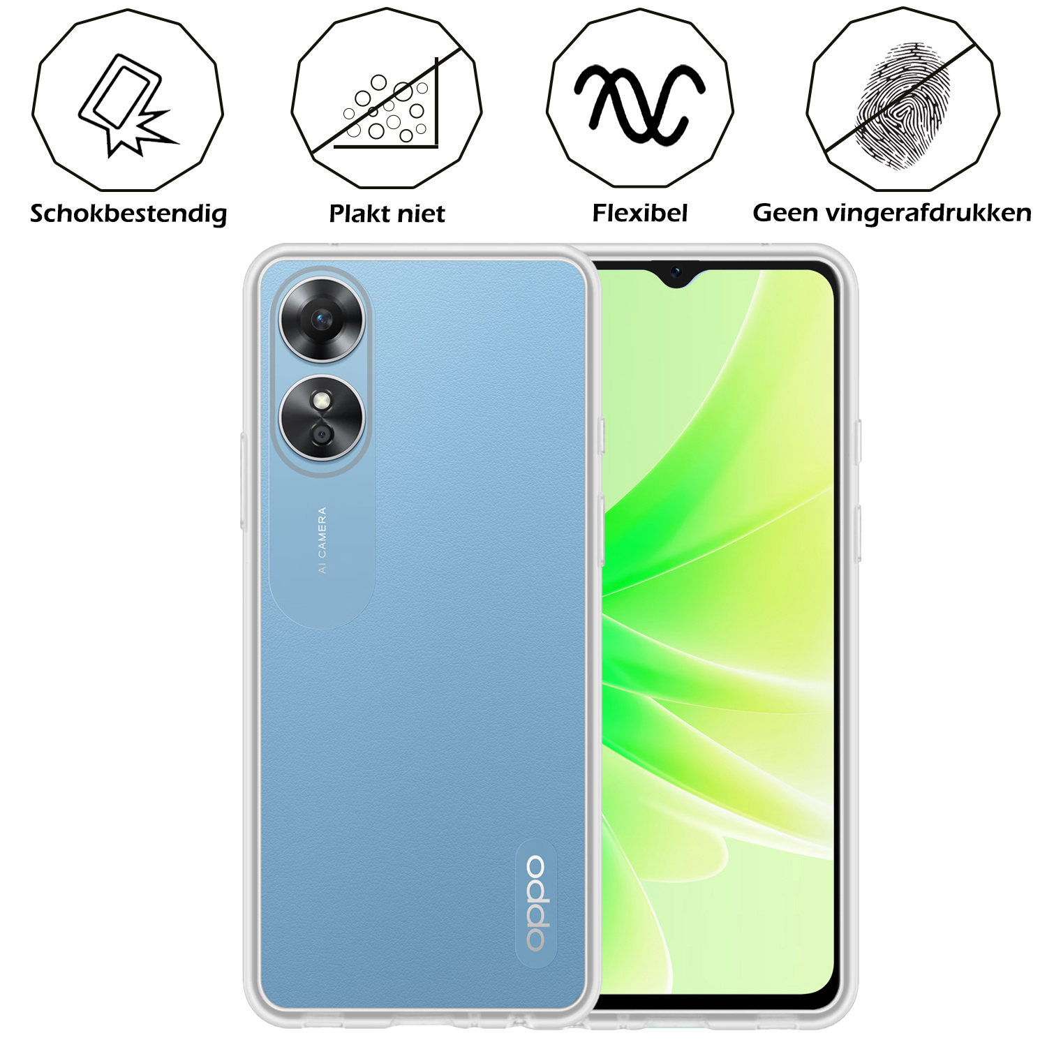 Nomfy Hoesje Geschikt voor OPPO A17 Hoesje Siliconen Cover Case - Hoes Geschikt voor OPPO A17 Hoes Back Case - Transparant