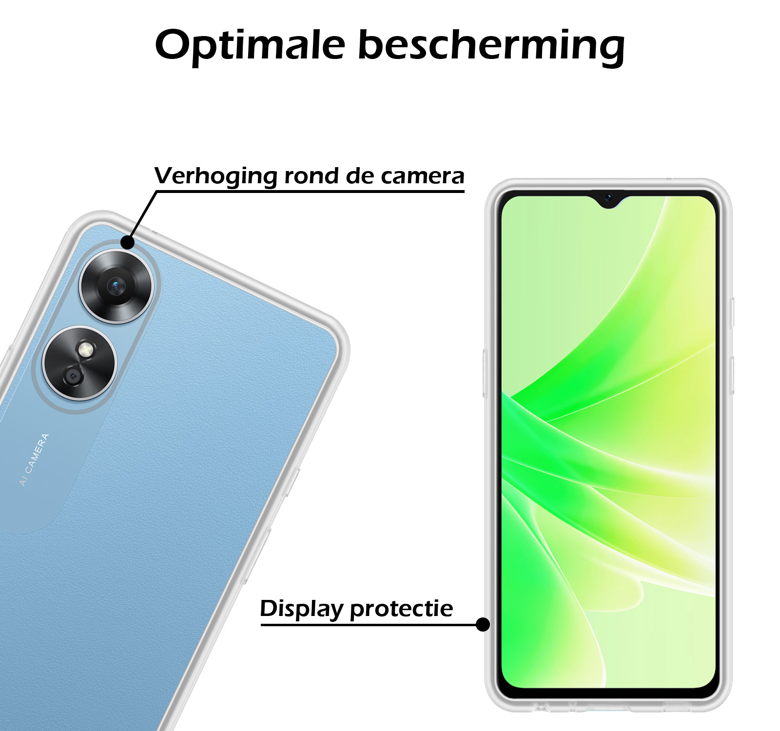 Nomfy Hoesje Geschikt voor OPPO A17 Hoesje Siliconen Cover Case - Hoes Geschikt voor OPPO A17 Hoes Back Case - 2-PACK - Transparant
