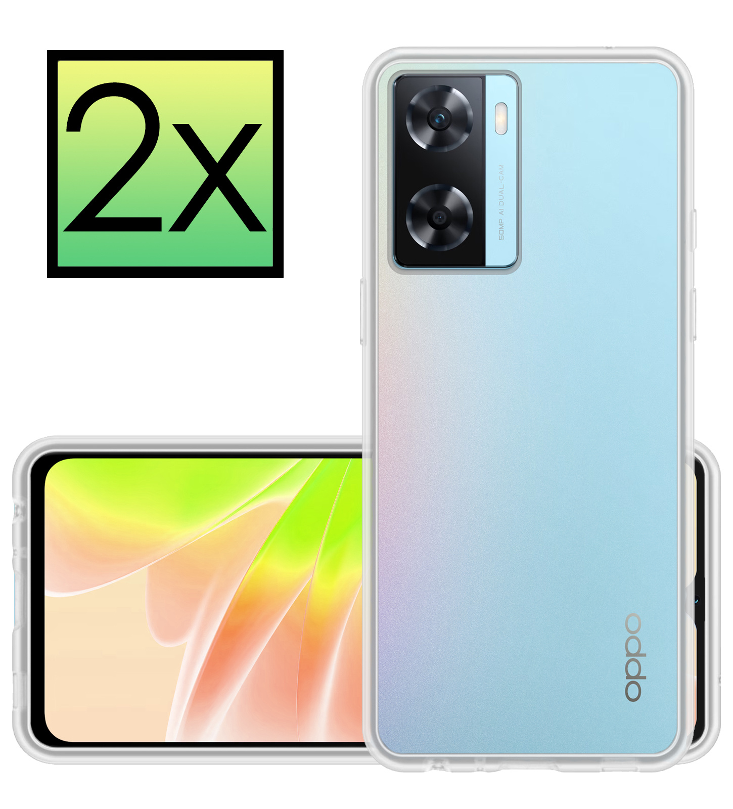 NoXx Hoes Geschikt voor OPPO A57 Hoesje Cover Siliconen Back Case Hoes - Transparant - 2x