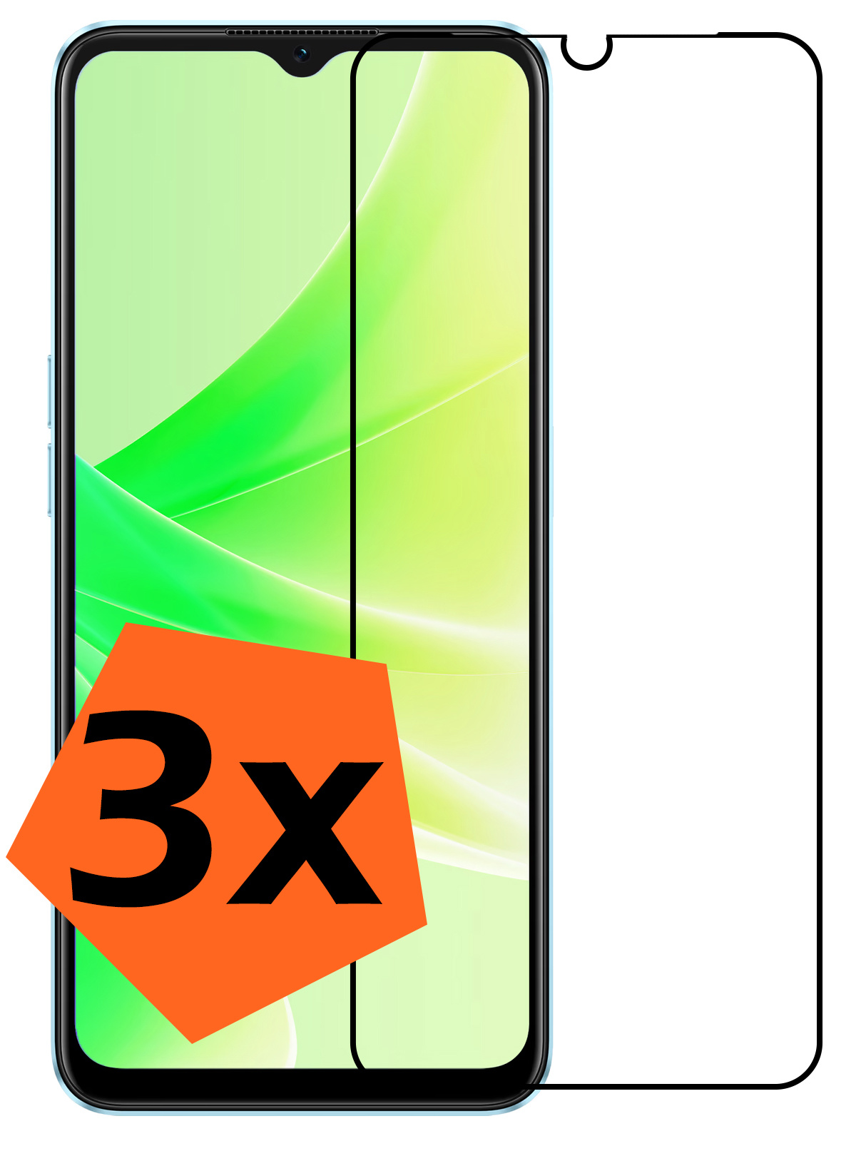 Nomfy OPPO A17 Screenprotector Bescherm Glas Tempered Glass Full Cover - OPPO A17 Screen Protector - 3x