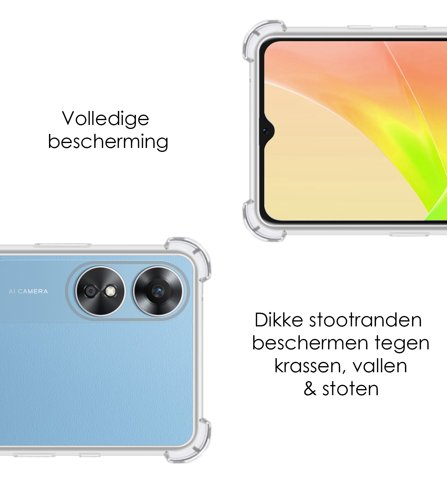 NoXx Hoes Geschikt voor OPPO A17 Hoesje Siliconen Cover Shock Proof Back Case Shockproof Hoes Met 2x Screenprotector - Transparant