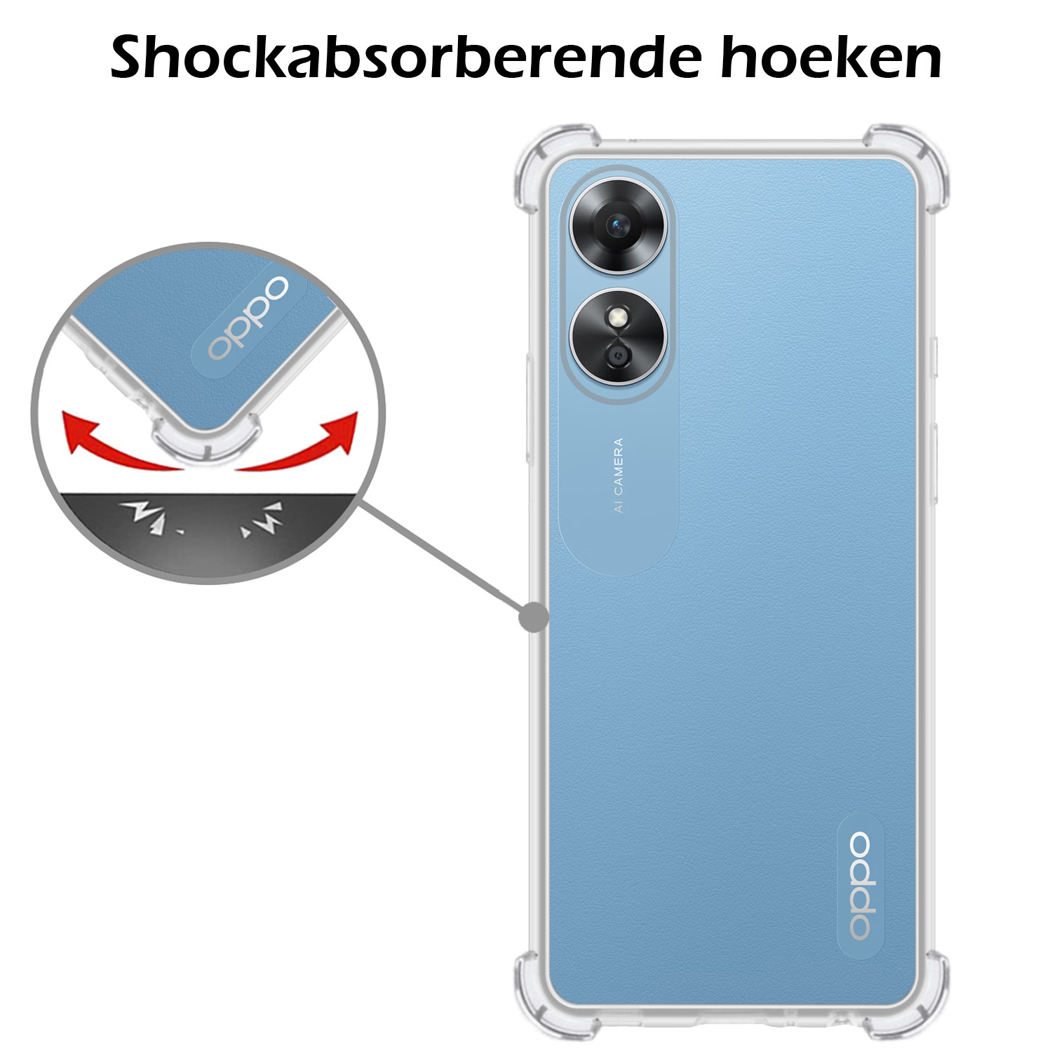 Nomfy Hoesje Geschikt voor OPPO A17 Hoesje Shock Proof Cover Case Shockproof Met 2x Screenprotector - Hoes Geschikt voor OPPO A17 Hoes Siliconen Back Case - Transparant