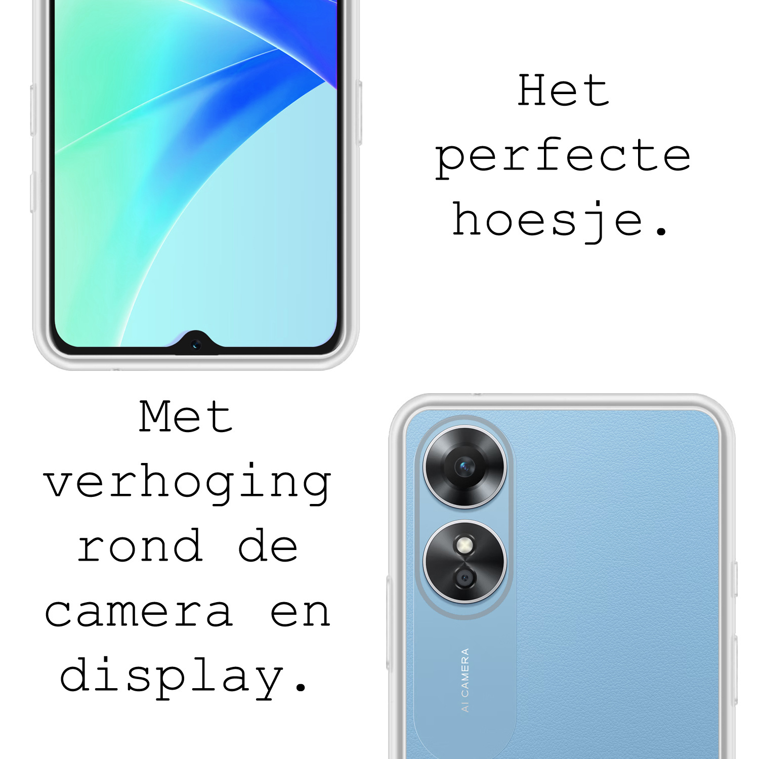 BASEY. Hoes Geschikt voor OPPO A17 Hoesje Siliconen Back Cover Case Met 2x Screenprotector - Hoesje Geschikt voor OPPO A17 Hoes Cover Hoesje - Transparant