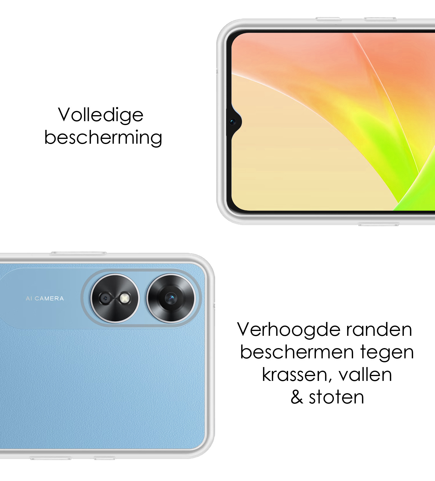 NoXx Hoes Geschikt voor OPPO A17 Hoesje Cover Siliconen Back Case Hoes Met 2x Screenprotector - Transparant