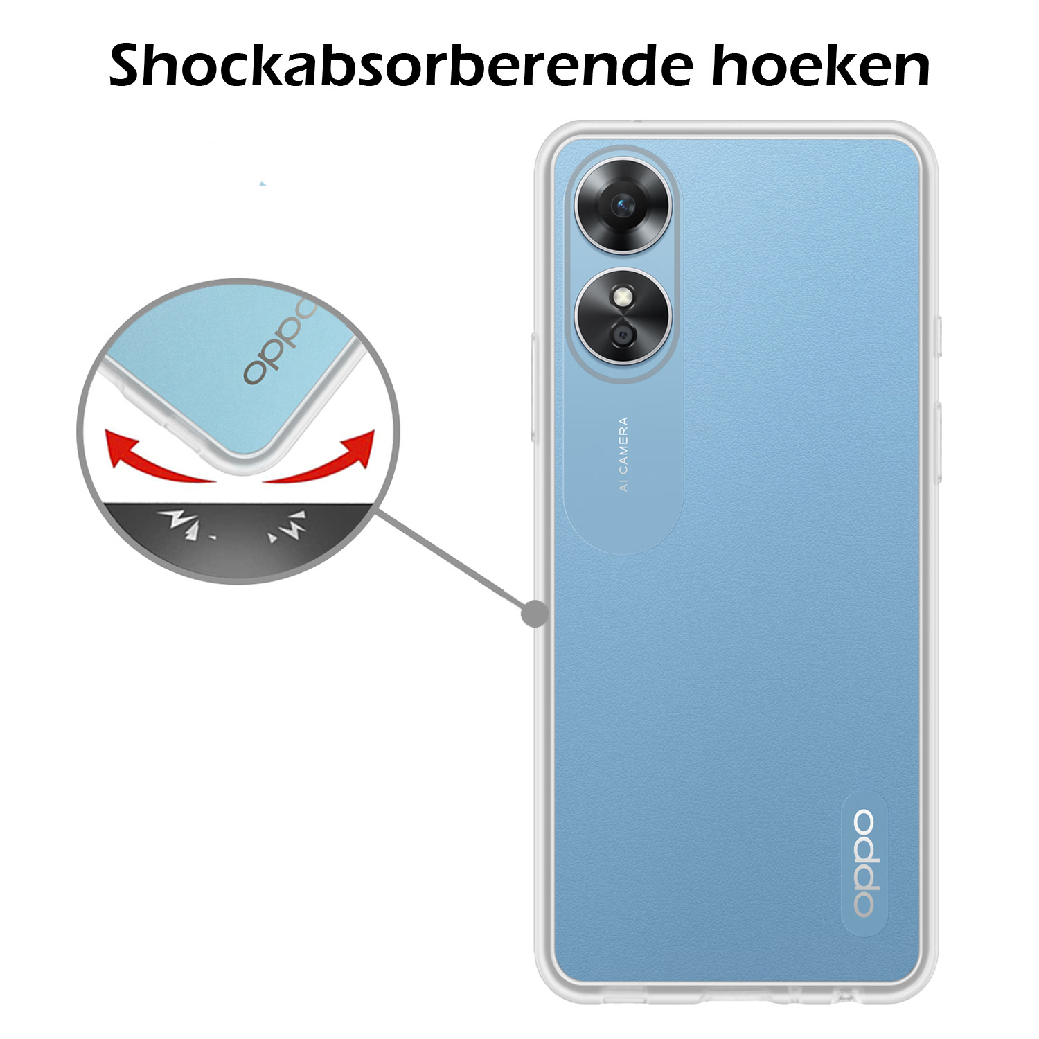 Nomfy Hoesje Geschikt voor OPPO A17 Hoesje Siliconen Cover Case Met 2x Screenprotector - Hoes Geschikt voor OPPO A17 Hoes Back Case - Transparant