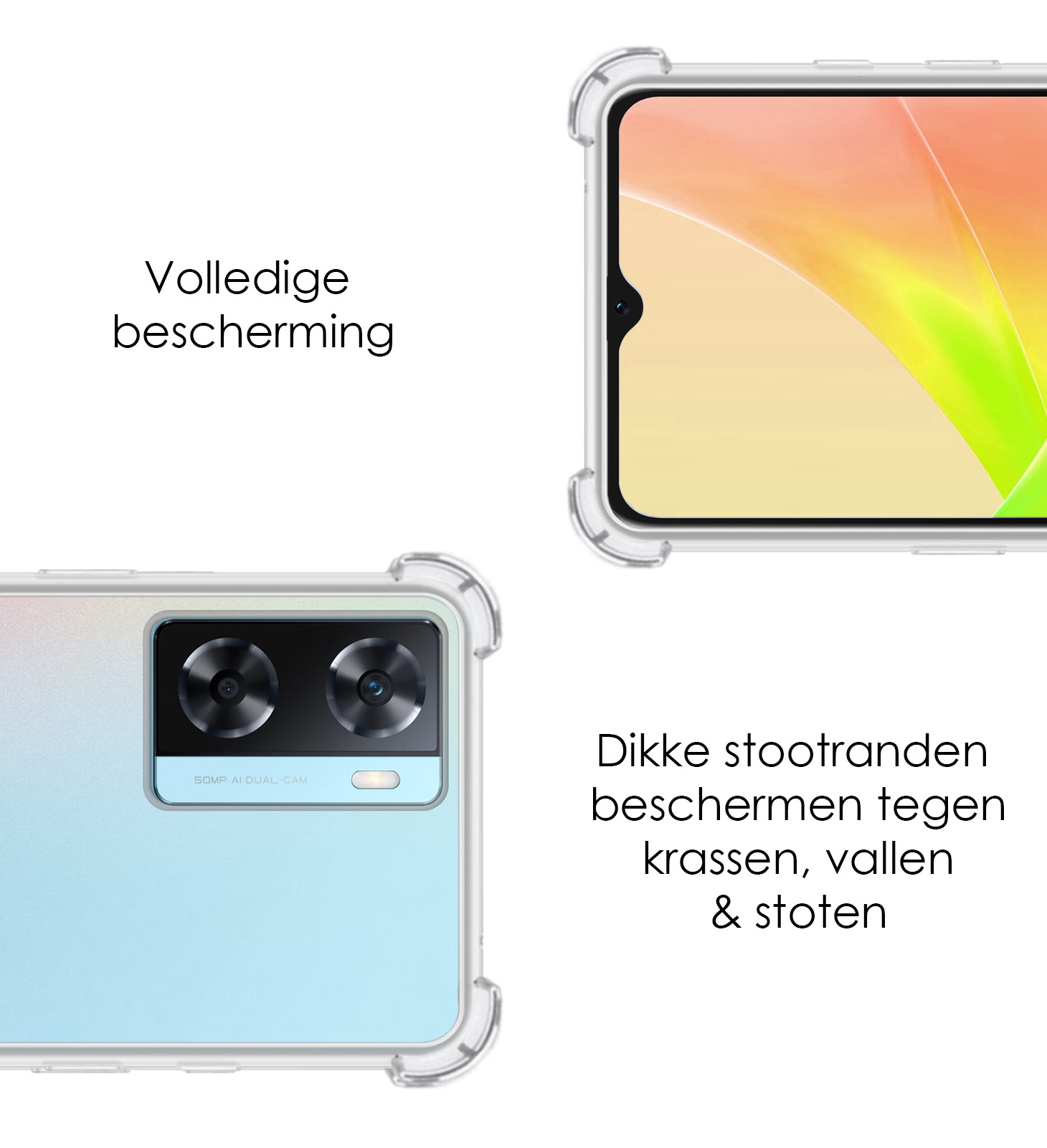 NoXx Hoes Geschikt voor OPPO A57 Hoesje Siliconen Cover Shock Proof Back Case Shockproof Hoes Met 2x Screenprotector - Transparant