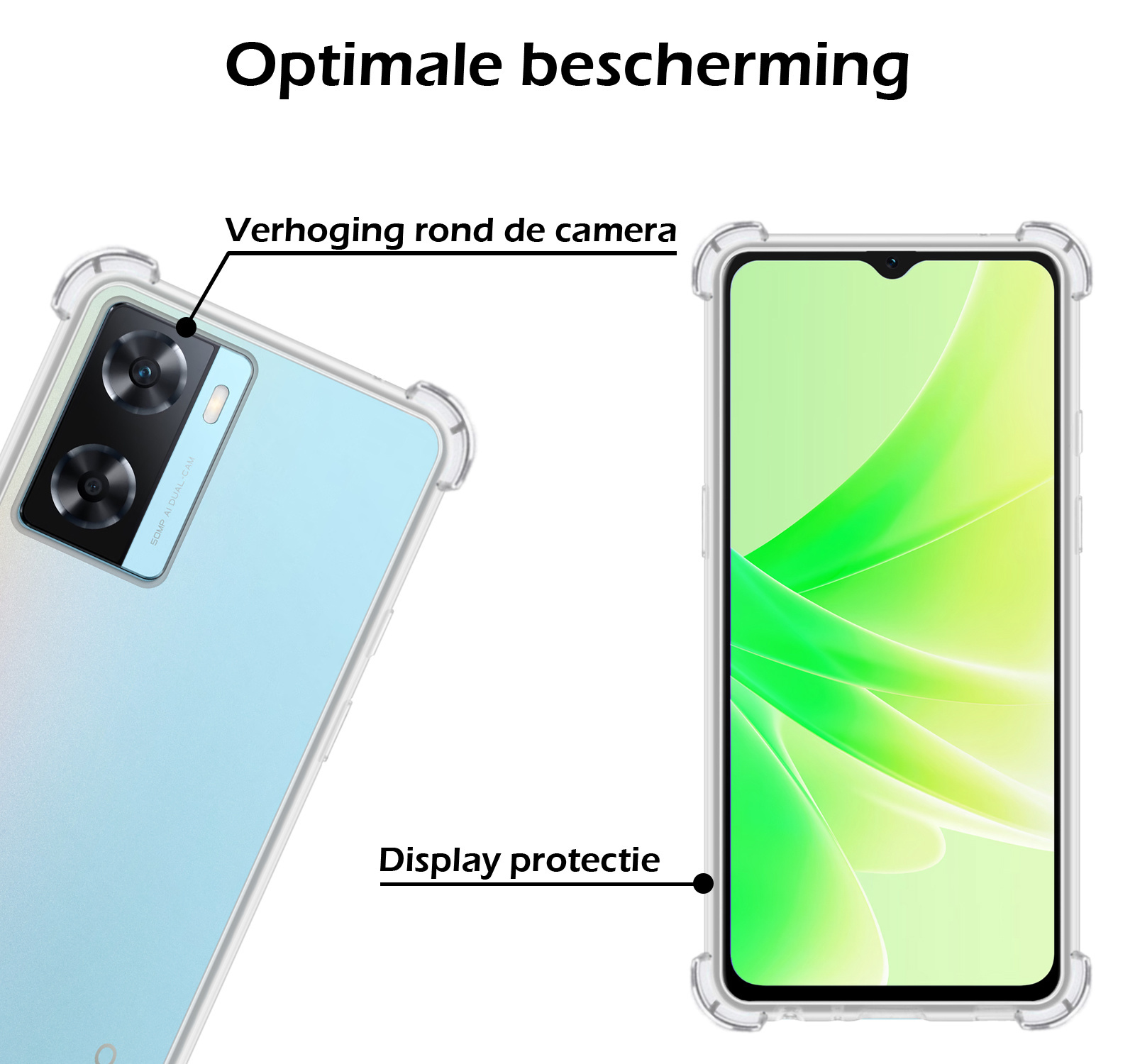 Nomfy Hoesje Geschikt voor OPPO A57 Hoesje Shock Proof Cover Case Shockproof Met Screenprotector - Hoes Geschikt voor OPPO A57 Hoes Siliconen Back Case - Transparant