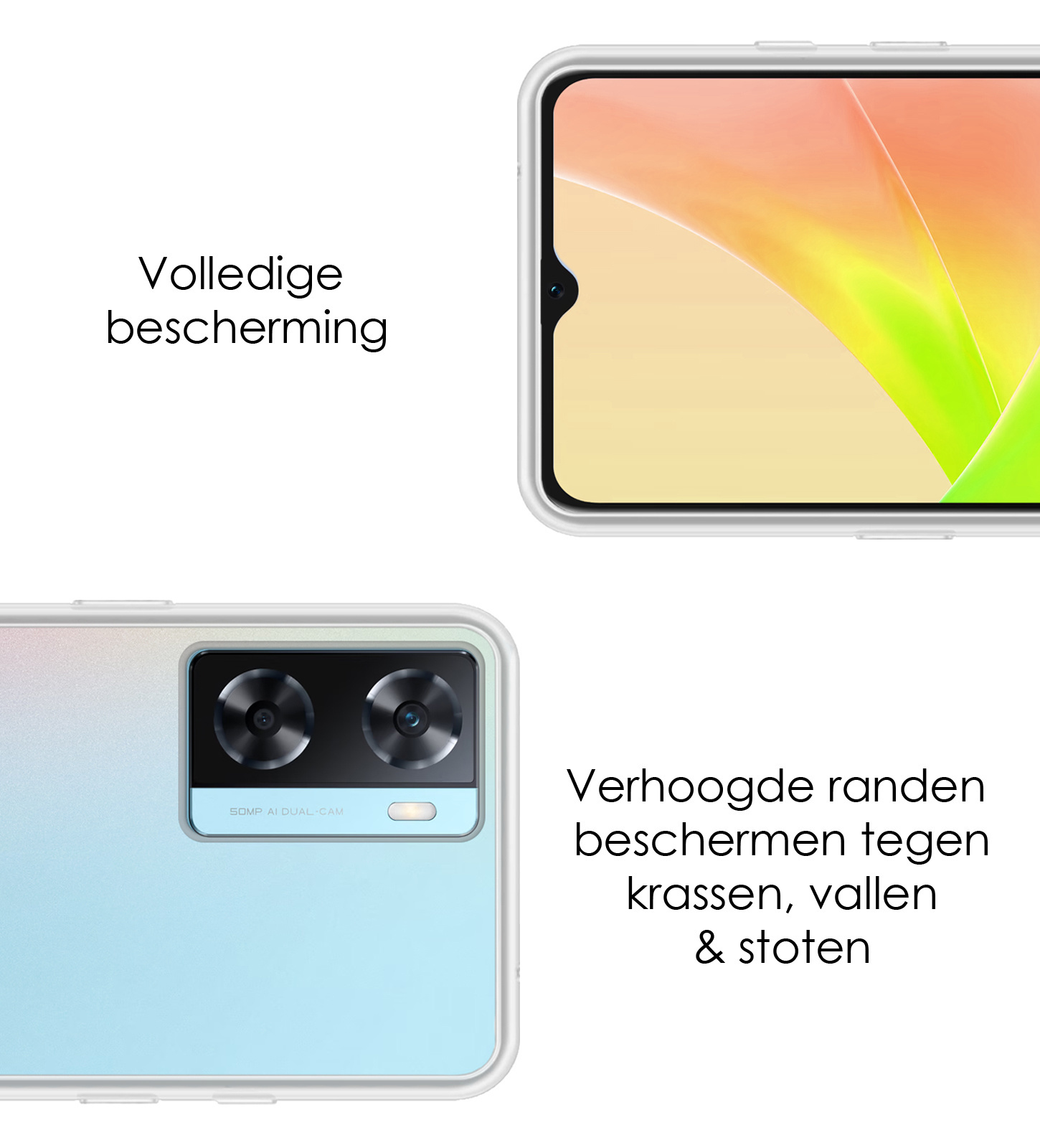 OPPO A57 Hoesje Back Cover Siliconen Case Hoes Met 2x Screenprotector - Transparant