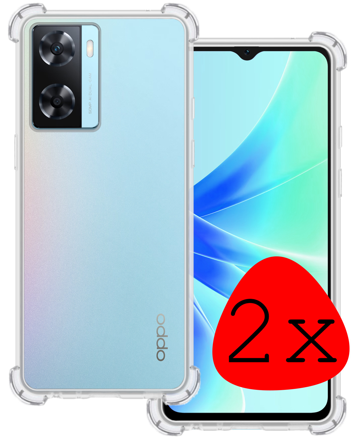 BASEY. Hoes Geschikt voor OPPO A57s Hoesje Shock Proof Case Hoes Siliconen - Hoesje Geschikt voor OPPO A57s Hoes Cover Shockproof - Transparant - 2 Stuks