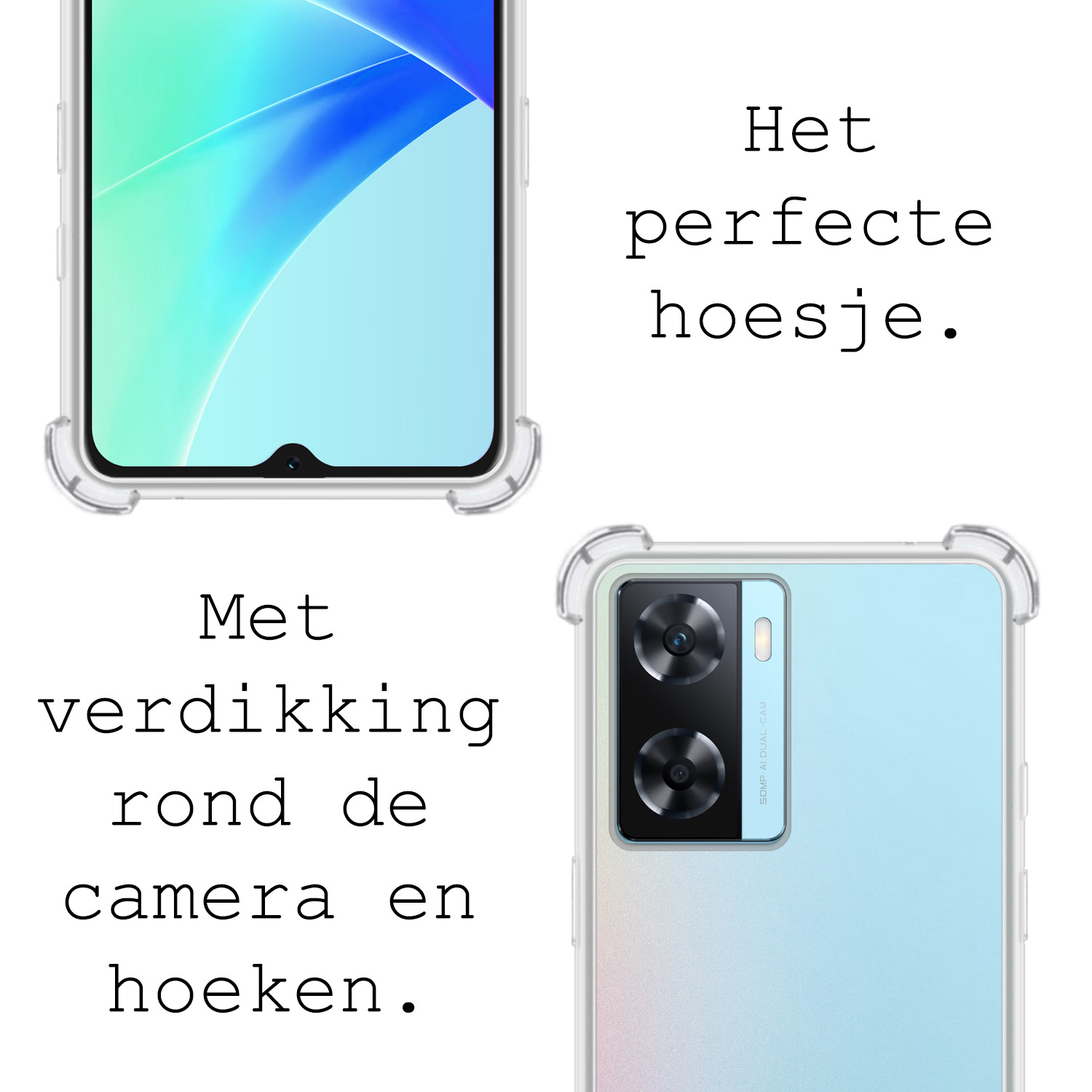 BASEY. Hoes Geschikt voor OPPO A57s Hoesje Shock Proof Case Hoes Siliconen - Hoesje Geschikt voor OPPO A57s Hoes Cover Shockproof - Transparant - 2 Stuks