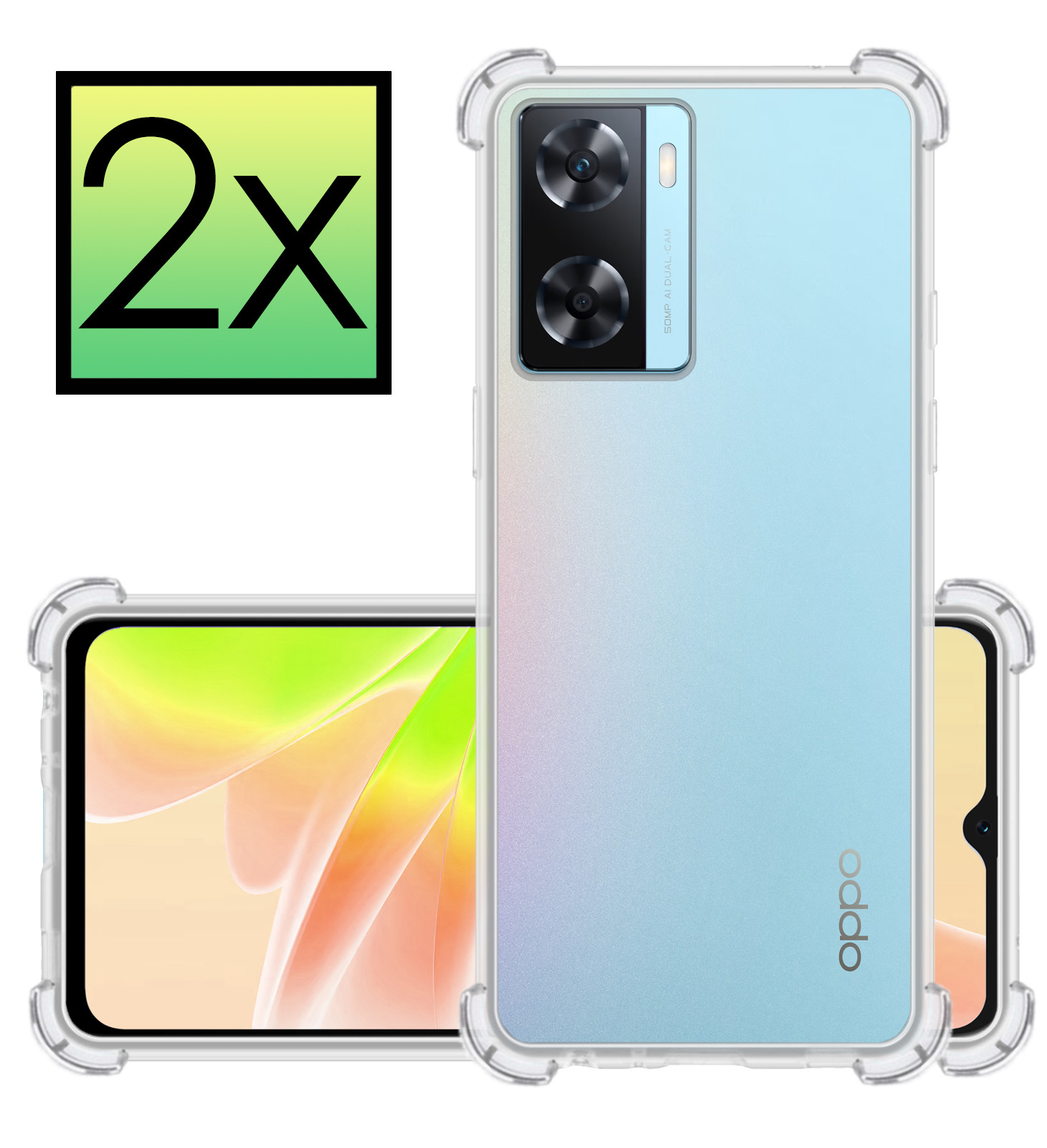 NoXx Hoes Geschikt voor OPPO A57s Hoesje Siliconen Cover Shock Proof Back Case Shockproof Hoes - Transparant - 2x