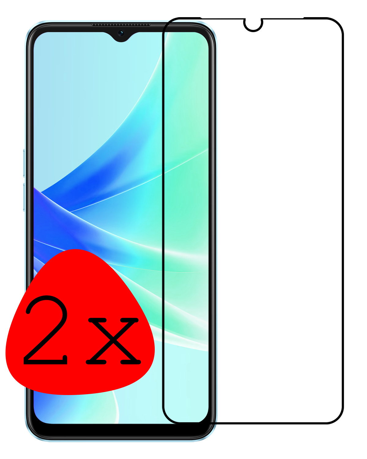 BASEY. OPPO A57s Screenprotector Tempered Glass Full Cover - OPPO A57s Beschermglas Screen Protector Glas - 2 Stuks