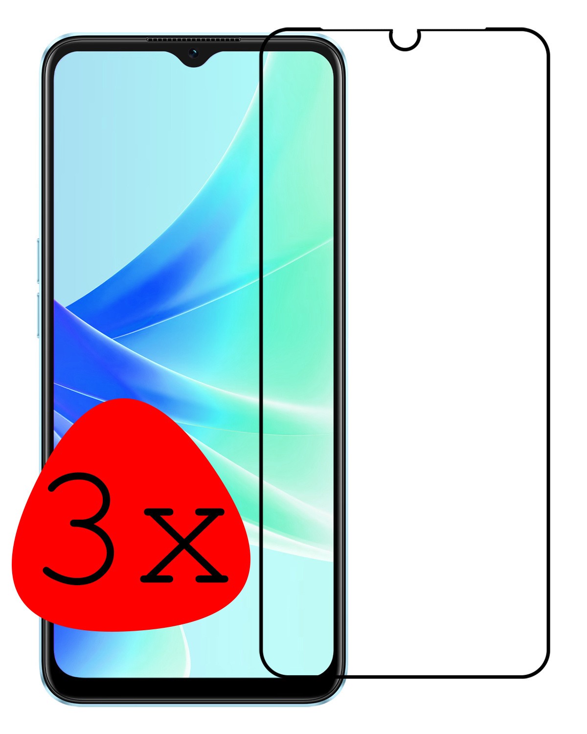 BASEY. OPPO A57s Screenprotector Tempered Glass Full Cover - OPPO A57s Beschermglas Screen Protector Glas - 3 Stuks