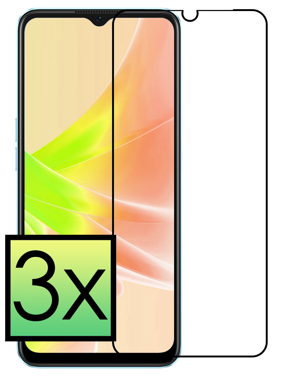 NoXx Screenprotector Geschikt voor OPPO A57s Screenprotector Tempered Glass Gehard Glas Full Cover - 3x