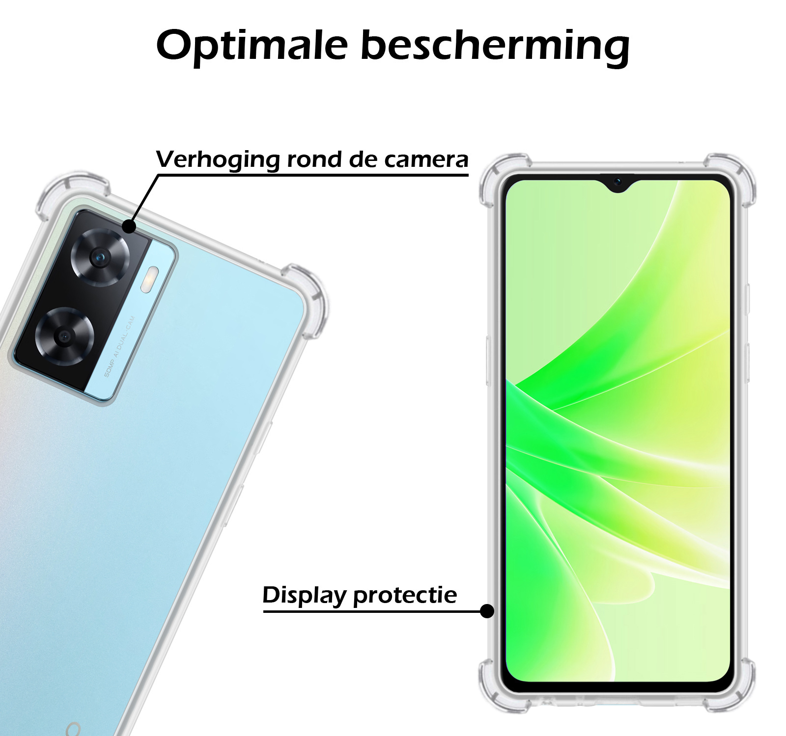 OPPO A57s Hoesje Shock Proof Cover Case Shockproof Met 2x Screenprotector - OPPO A57s Transparant Shock Proof Back Case