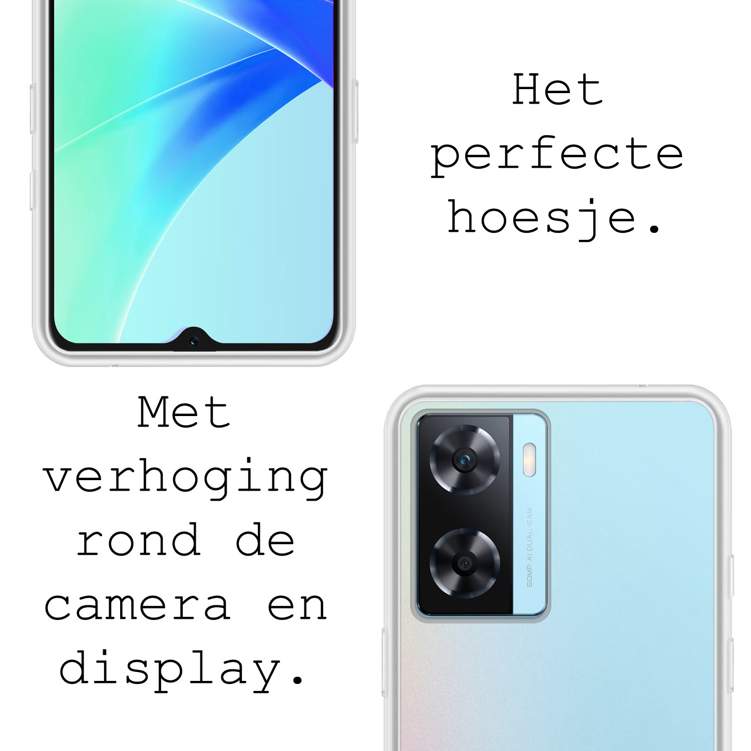 BASEY. Hoes Geschikt voor OPPO A57s Hoesje Siliconen Back Cover Case Met Screenprotector - Hoesje Geschikt voor OPPO A57s Hoes Cover Hoesje - Transparant