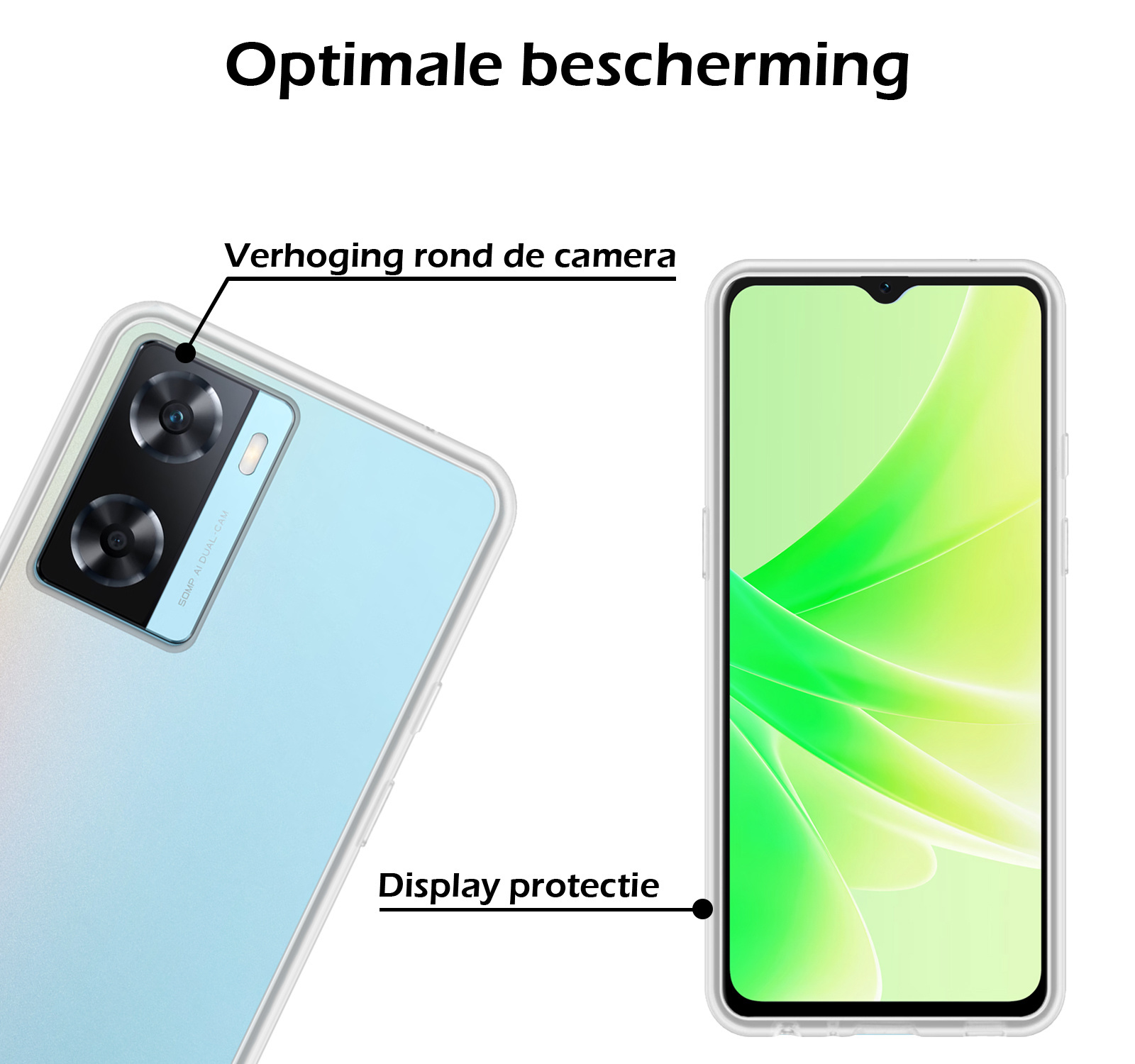 Nomfy Hoesje Geschikt voor OPPO A57s Hoesje Siliconen Cover Case Met 2x Screenprotector - Hoes Geschikt voor OPPO A57s Hoes Back Case - Transparant