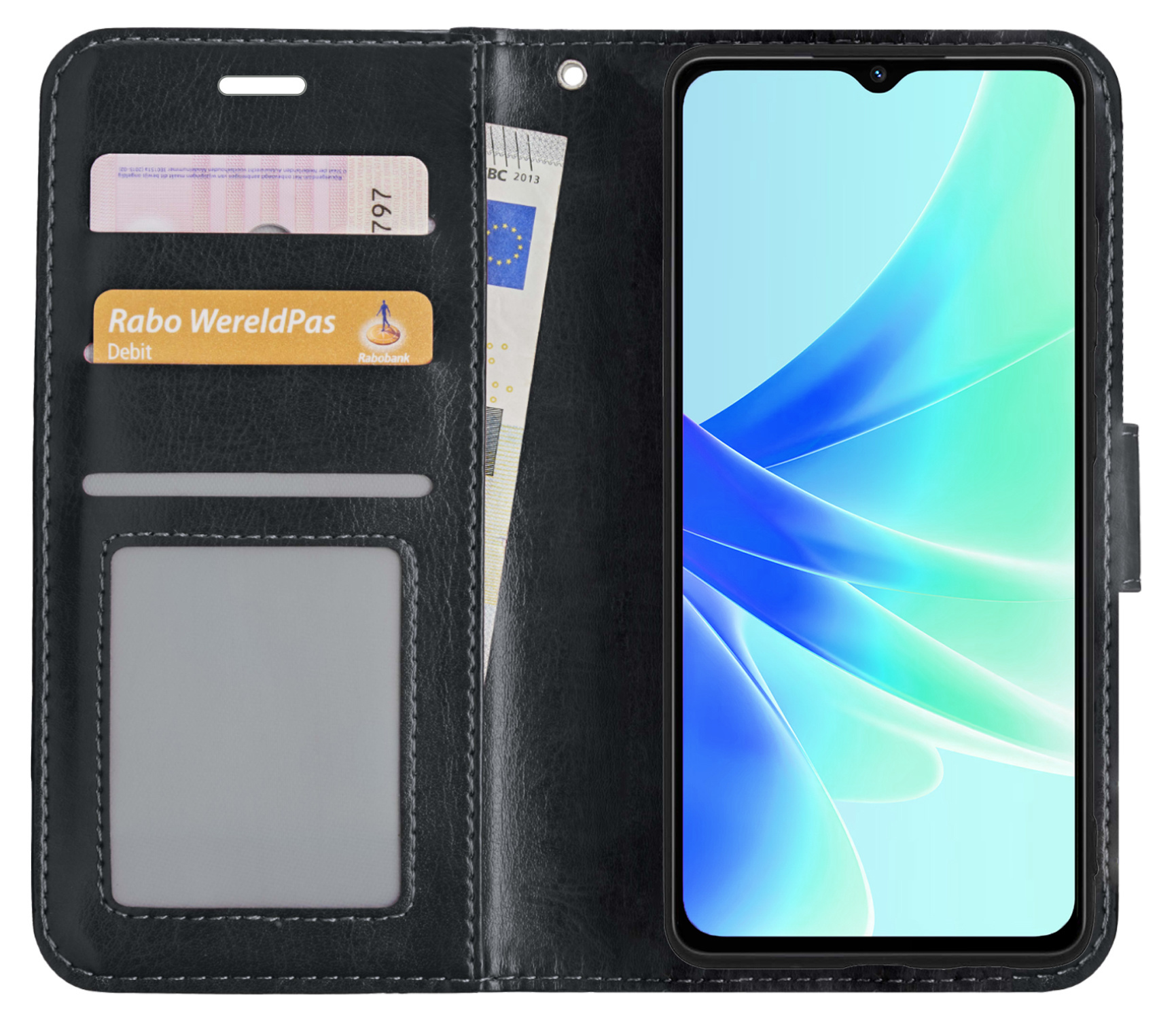 BASEY. Hoes Geschikt voor OPPO A17 Hoesje Bookcase Hoes Flip Case Book Cover Met Screenprotector - Hoesje Geschikt voor OPPO A17 Hoes Book Case Hoesje - Zwart