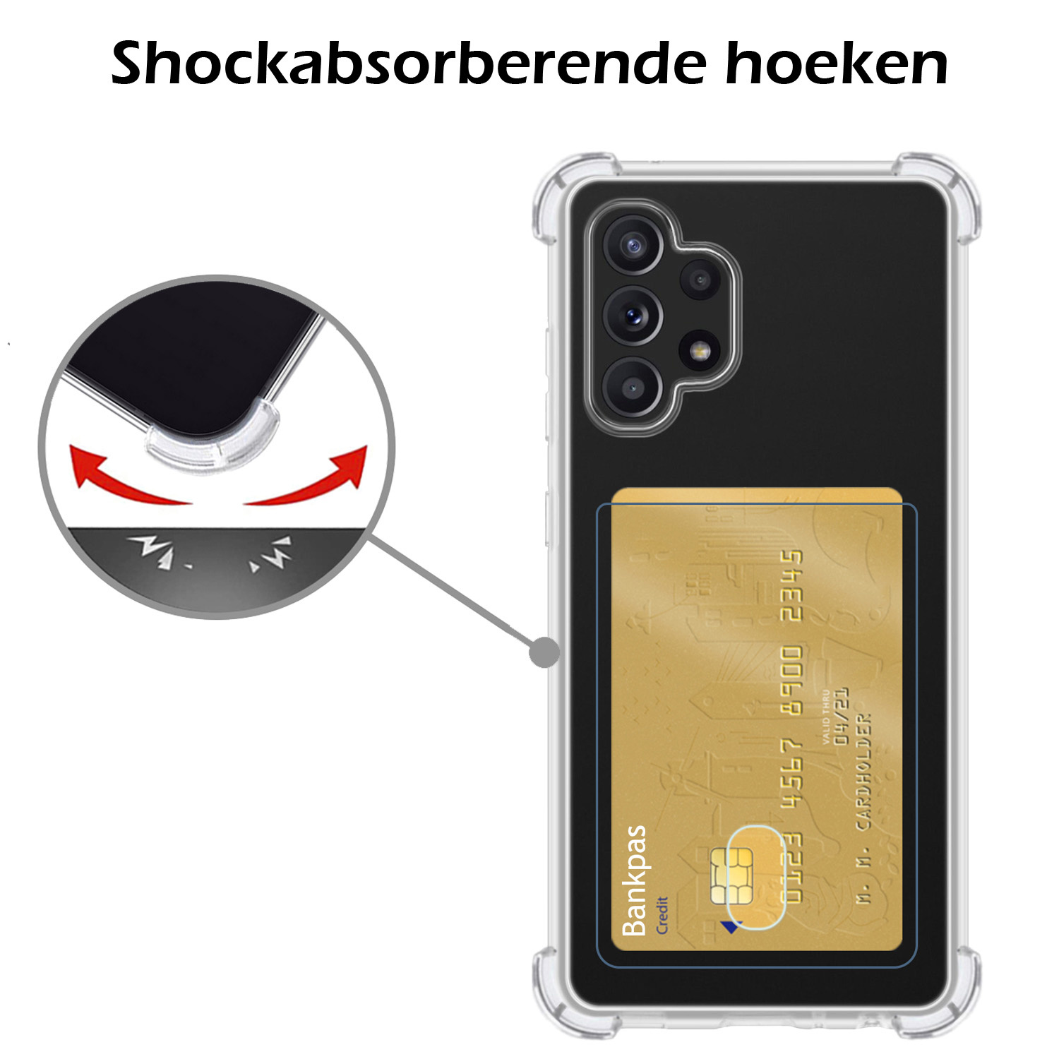 Nomfy Hoesje Geschikt voor Samsung A32 4G Hoesje Pasjeshouder Shockproof Pas Houder - Hoesje Geschikt voor Samsung Galaxy A32 4G Hoes Met Kaarthouder - Transparant - 2 PACK