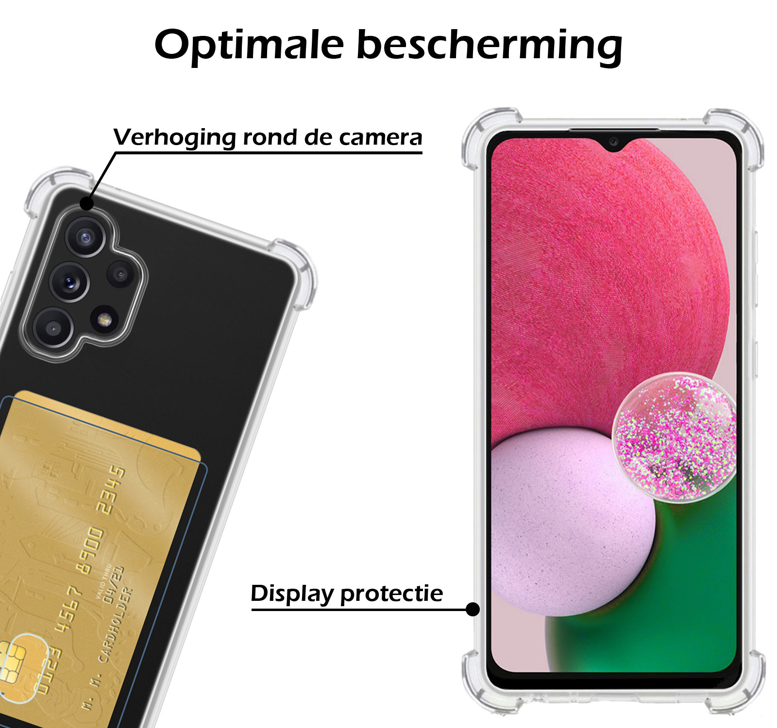 Nomfy Hoesje Geschikt voor Samsung A32 4G Hoesje Pasjeshouder Shockproof Pas Houder - Hoesje Geschikt voor Samsung Galaxy A32 4G Hoes Met Kaarthouder - Transparant