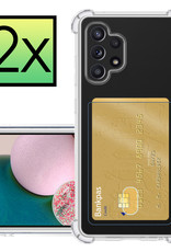 NoXx Hoes Geschikt voor Samsung A32 4G Hoesje Pasjeshouder Cover Shock Proof Case Siliconen Hoes Met Kaarthouder - Transparant - 2x