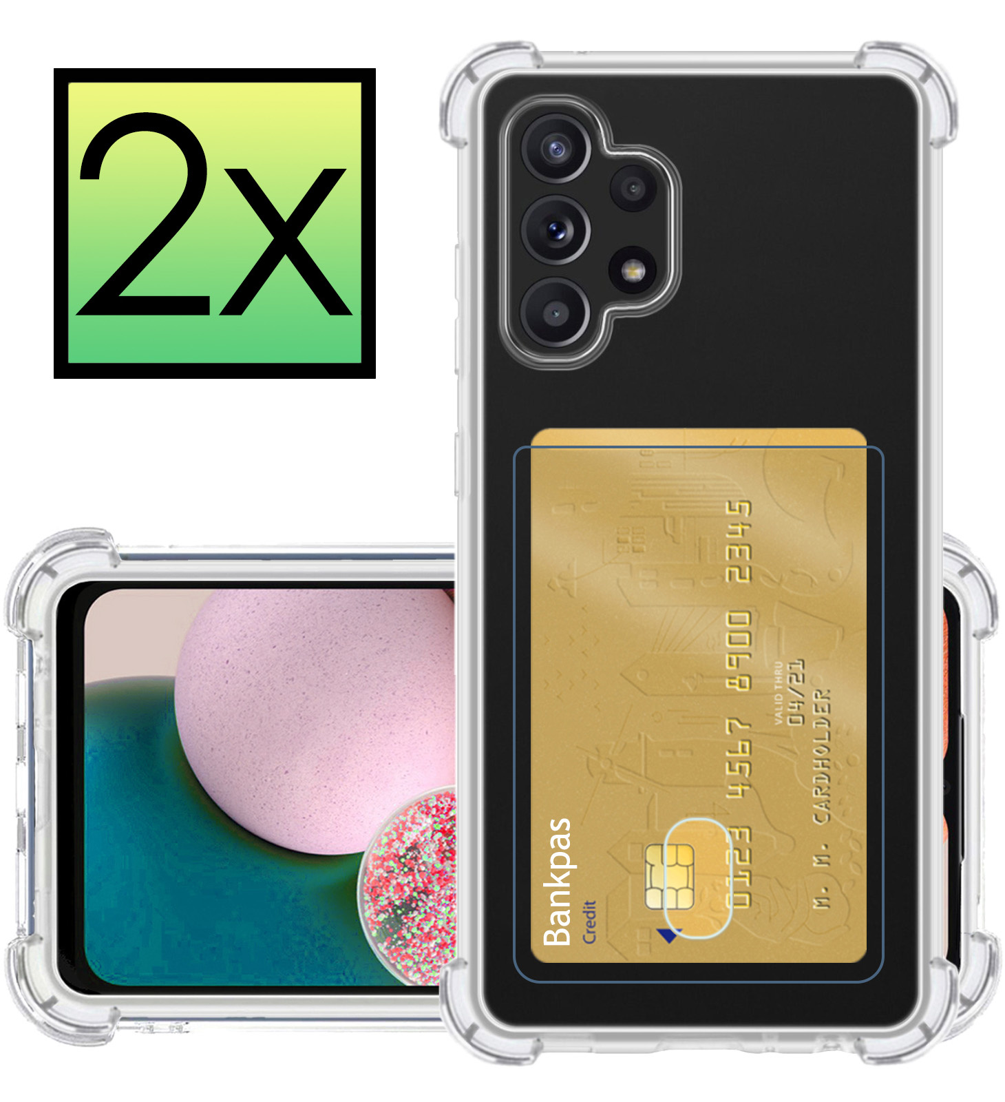 NoXx Hoes Geschikt voor Samsung A32 4G Hoesje Pasjeshouder Cover Shock Proof Case Siliconen Hoes Met Kaarthouder - Transparant - 2x
