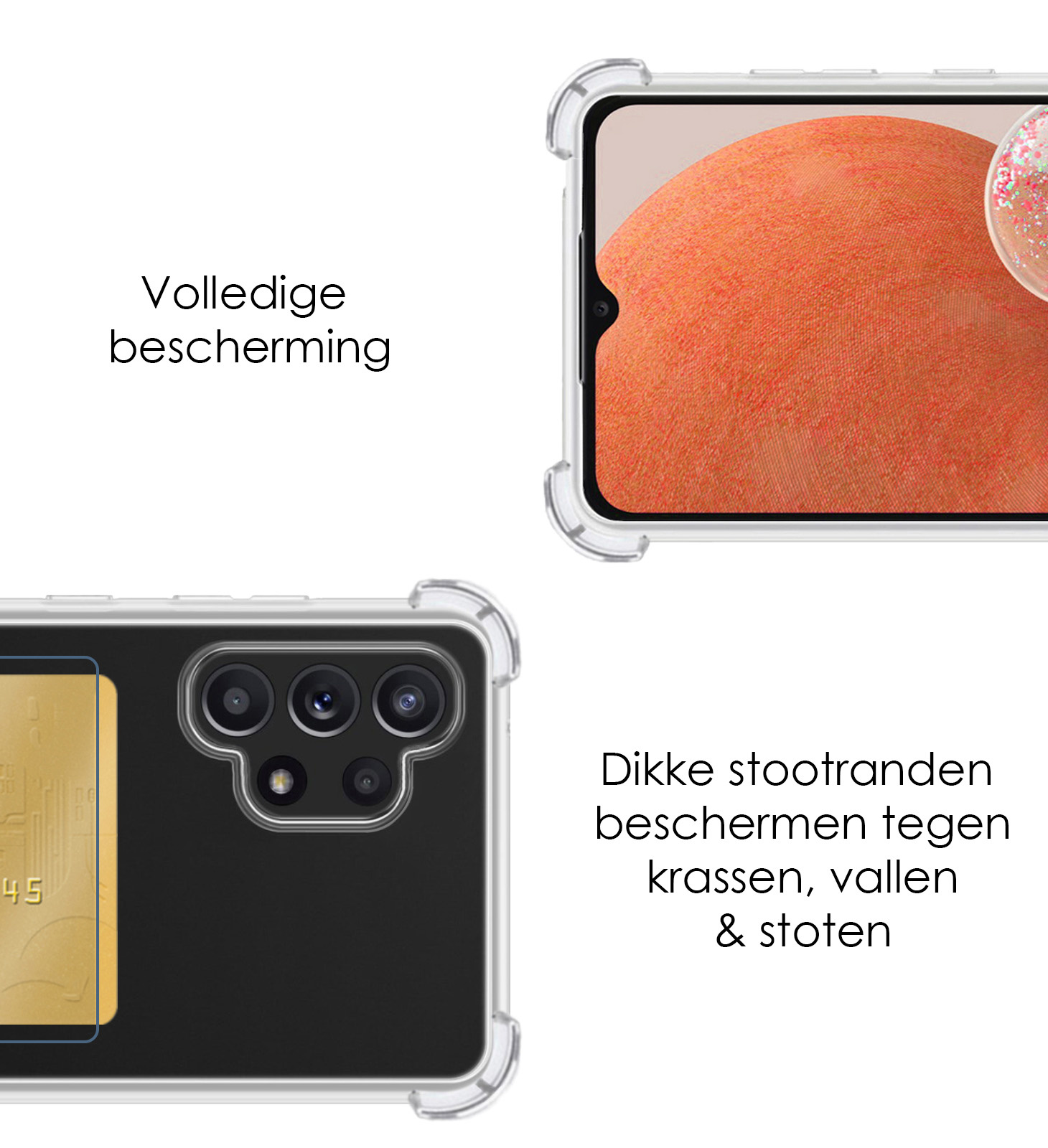 NoXx Hoes Geschikt voor Samsung A32 4G Hoesje Pasjeshouder Cover Shock Proof Case Siliconen Hoes Met Kaarthouder - Transparant - 2x