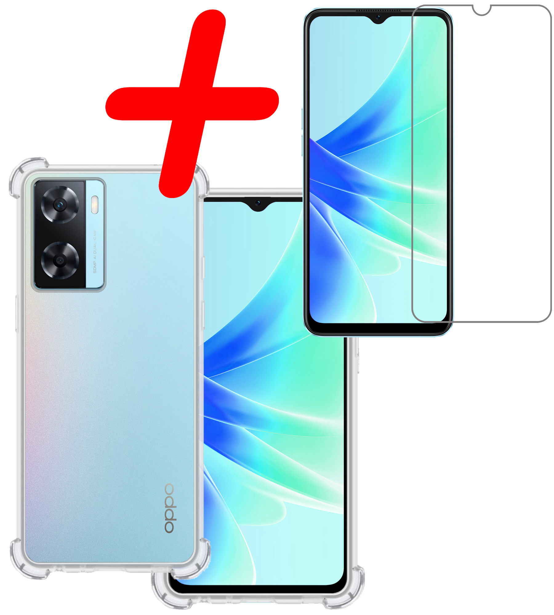 BASEY. Hoes Geschikt voor OPPO A57s Hoesje Shock Proof Case Hoes Siliconen Met Screenprotector - Hoesje Geschikt voor OPPO A57s Hoes Cover Shockproof - Transparant
