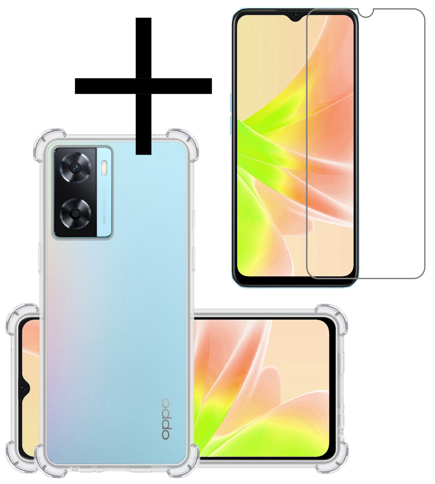 NoXx Hoes Geschikt voor OPPO A57s Hoesje Siliconen Cover Shock Proof Back Case Shockproof Hoes Met Screenprotector - Transparant