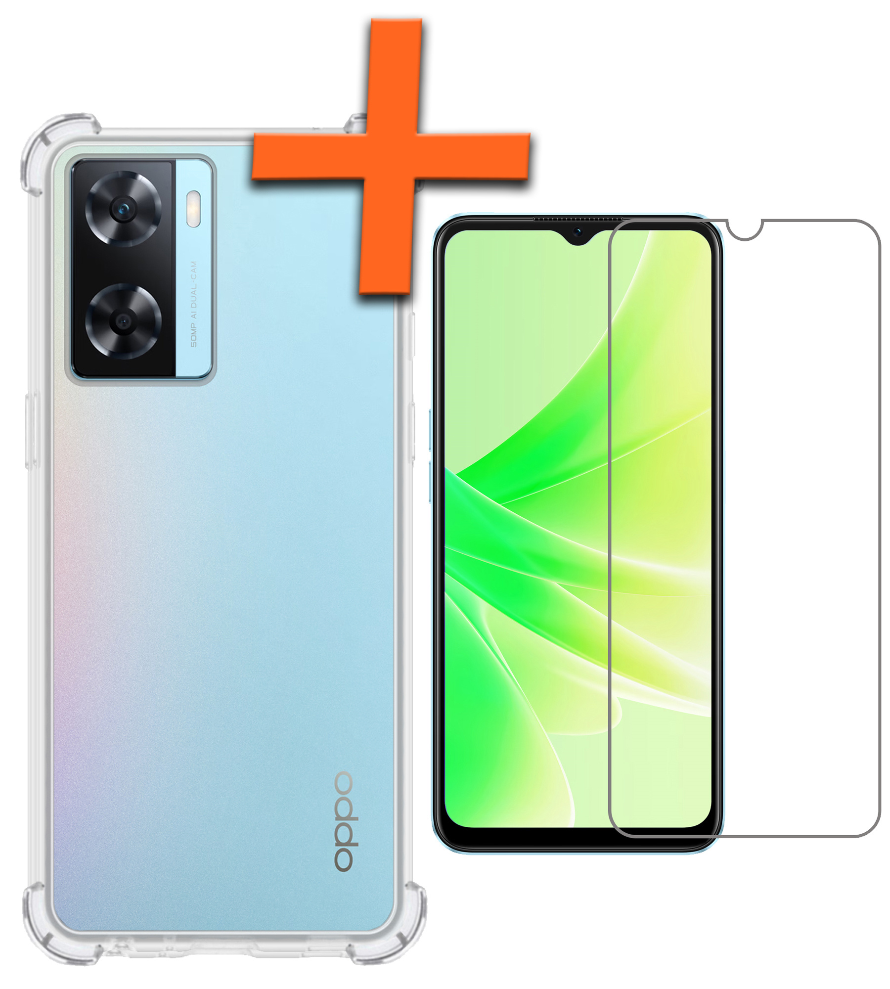 Nomfy Hoesje Geschikt voor OPPO A57s Hoesje Shock Proof Cover Case Shockproof Met 2x Screenprotector - Hoes Geschikt voor OPPO A57s Hoes Siliconen Back Case - Transparant