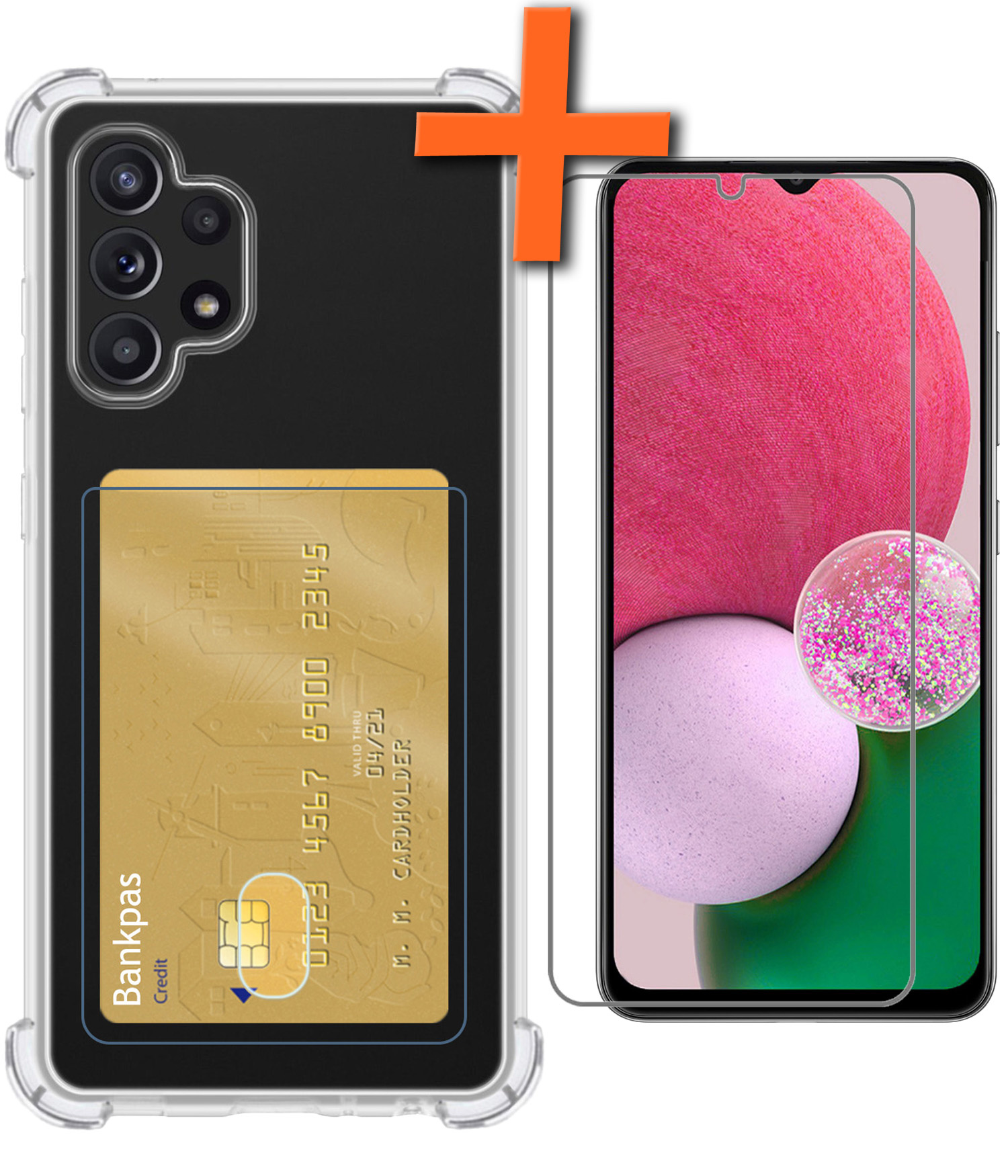 Nomfy Hoesje Geschikt voor Samsung A32 4G Hoesje Pasjeshouder Shockproof Pas Houder Met Screenprotector - Hoesje Geschikt voor Samsung Galaxy A32 4G Hoes Met Kaarthouder - Transparant
