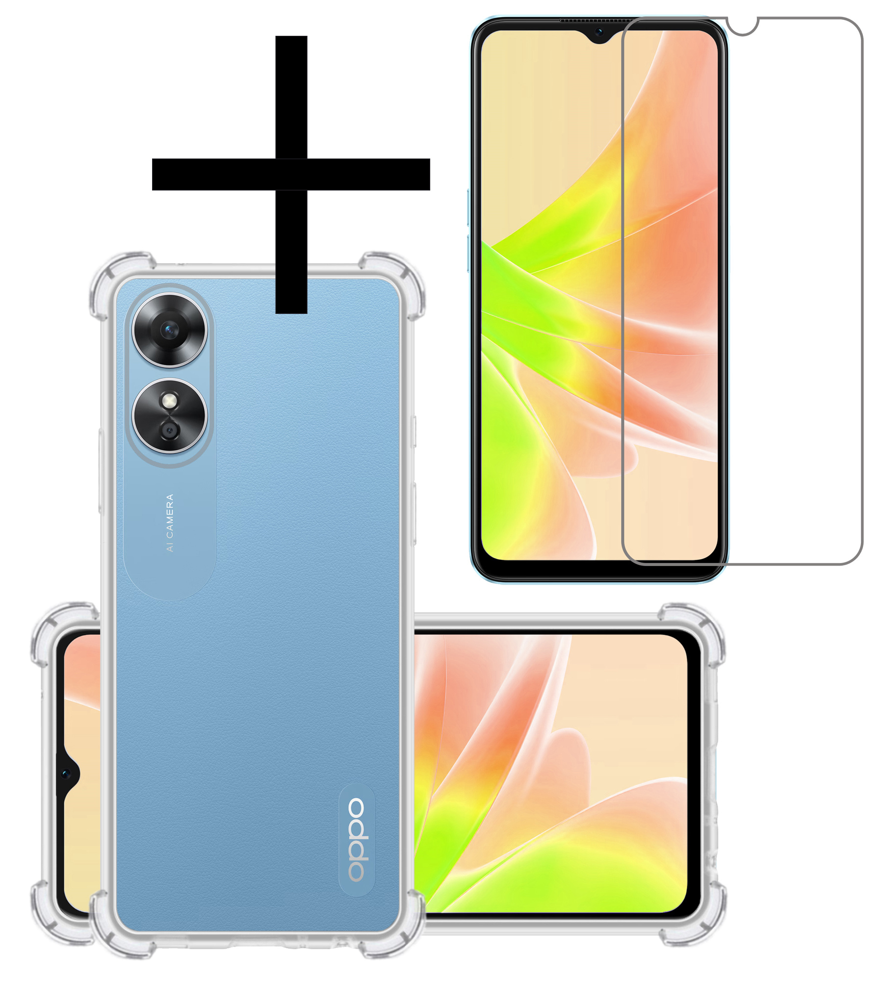 NoXx Hoes Geschikt voor OPPO A17 Hoesje Siliconen Cover Shock Proof Back Case Shockproof Hoes Met Screenprotector - Transparant