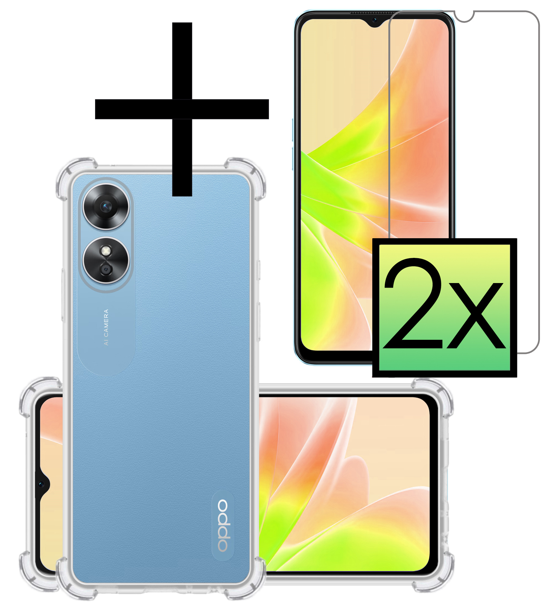 NoXx Hoes Geschikt voor OPPO A17 Hoesje Siliconen Cover Shock Proof Back Case Shockproof Hoes Met 2x Screenprotector - Transparant