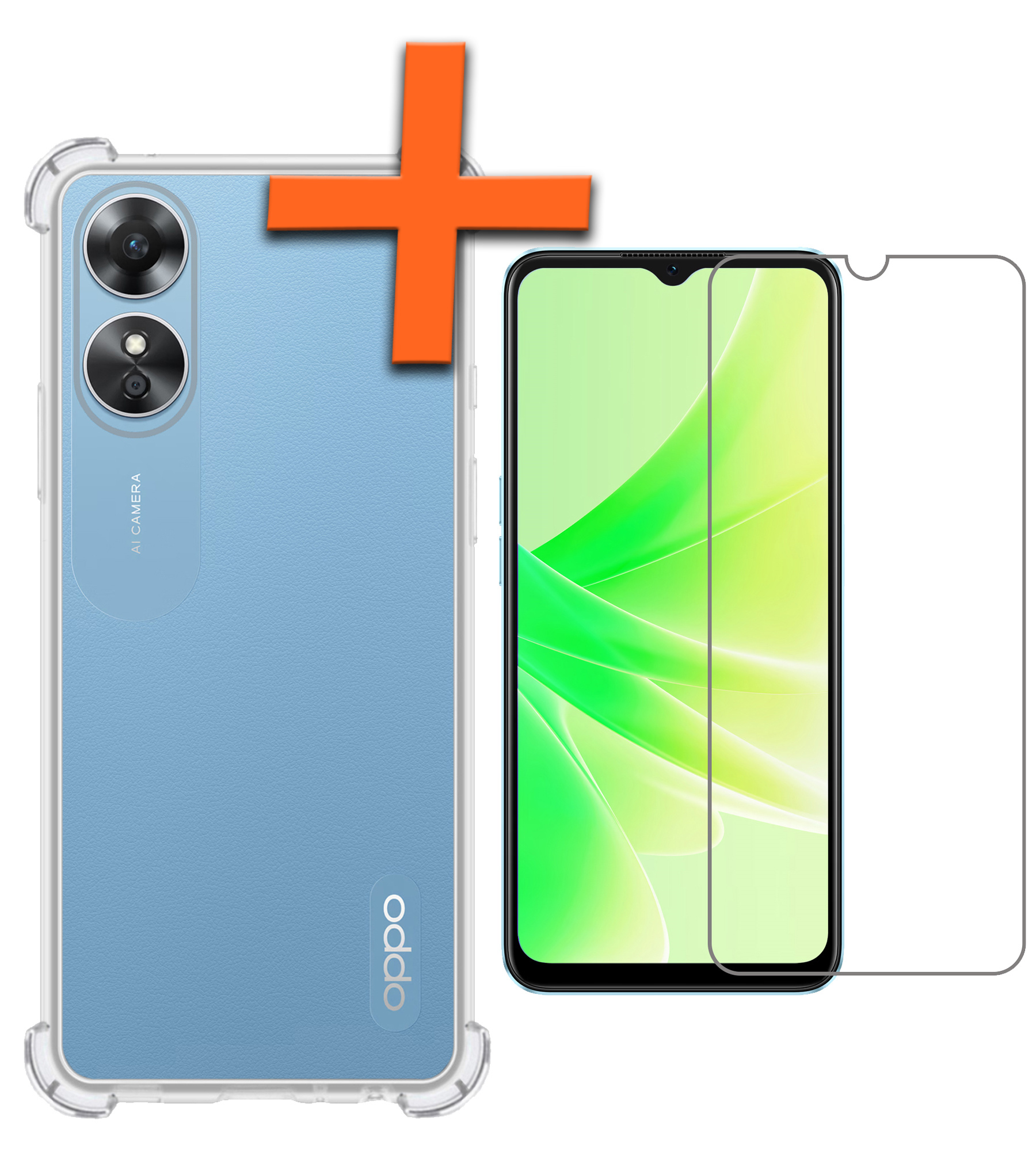 Nomfy Hoesje Geschikt voor OPPO A17 Hoesje Shock Proof Cover Case Shockproof Met Screenprotector - Hoes Geschikt voor OPPO A17 Hoes Siliconen Back Case - Transparant