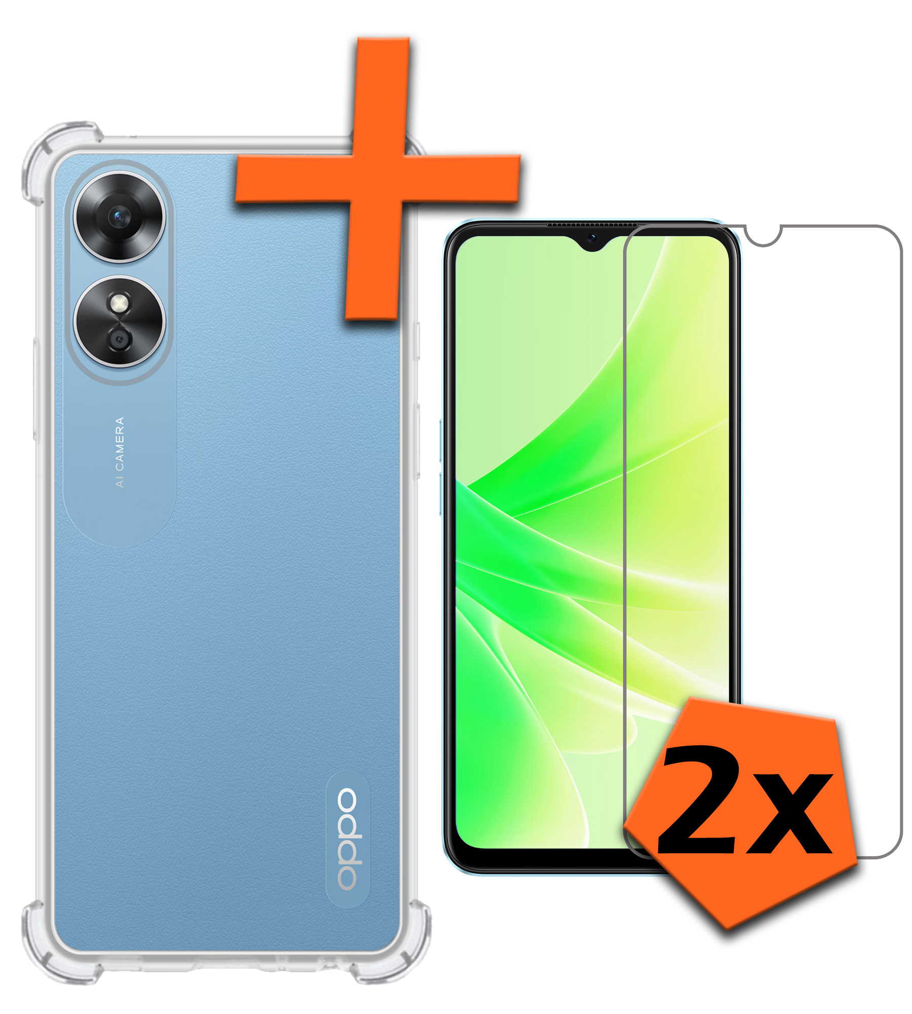 Nomfy Hoesje Geschikt voor OPPO A17 Hoesje Shock Proof Cover Case Shockproof Met 2x Screenprotector - Hoes Geschikt voor OPPO A17 Hoes Siliconen Back Case - Transparant