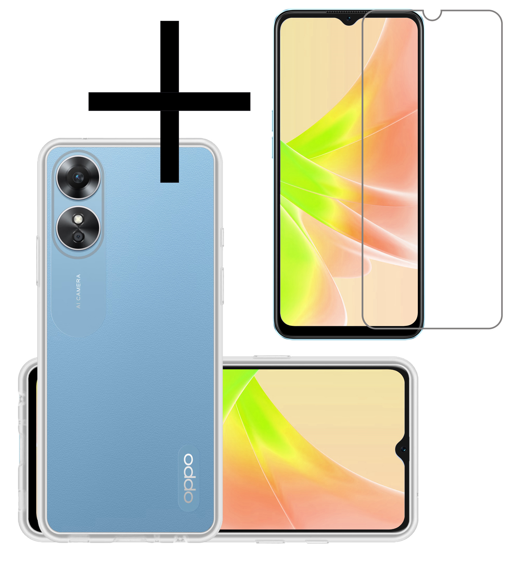NoXx Hoes Geschikt voor OPPO A17 Hoesje Cover Siliconen Back Case Hoes Met Screenprotector - Transparant