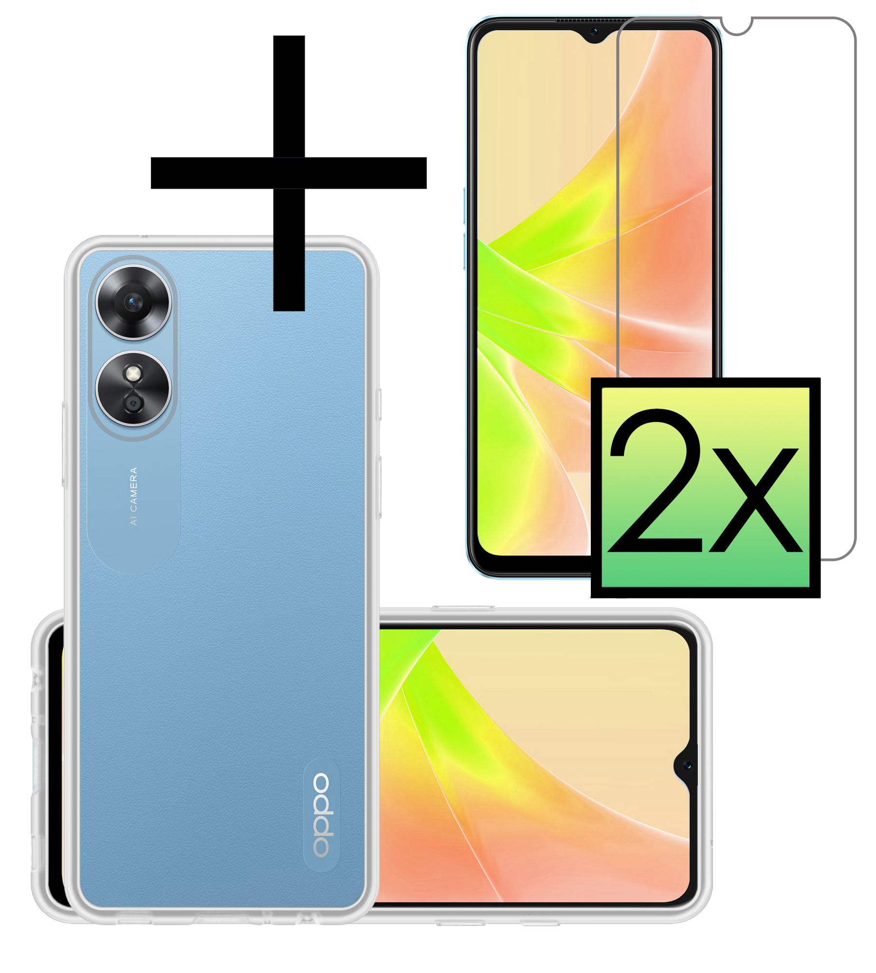 NoXx Hoes Geschikt voor OPPO A17 Hoesje Cover Siliconen Back Case Hoes Met 2x Screenprotector - Transparant