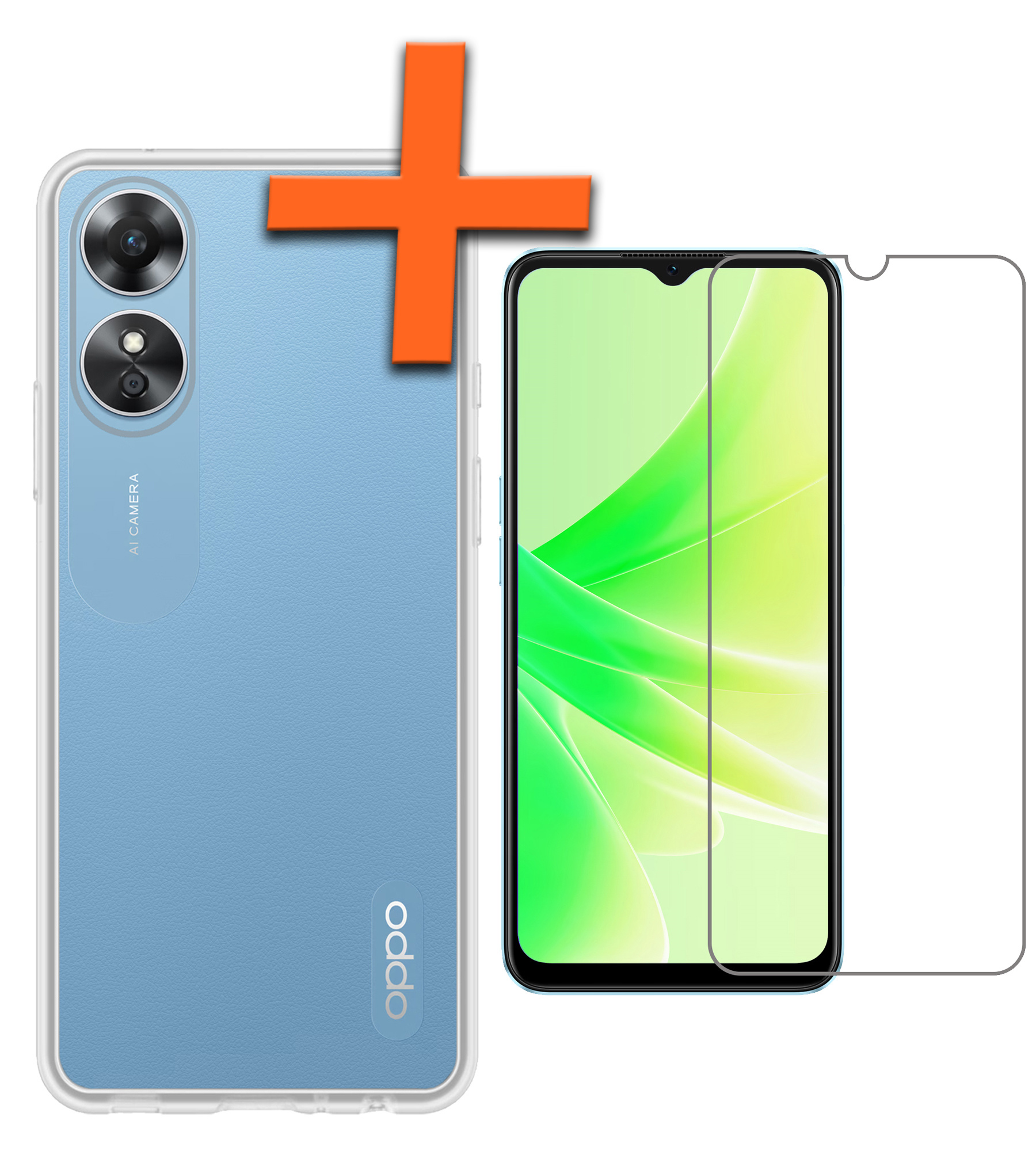 Nomfy Hoesje Geschikt voor OPPO A17 Hoesje Siliconen Cover Case Met Screenprotector - Hoes Geschikt voor OPPO A17 Hoes Back Case - Transparant