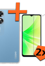 Nomfy Hoesje Geschikt voor OPPO A17 Hoesje Siliconen Cover Case Met 2x Screenprotector - Hoes Geschikt voor OPPO A17 Hoes Back Case - Transparant